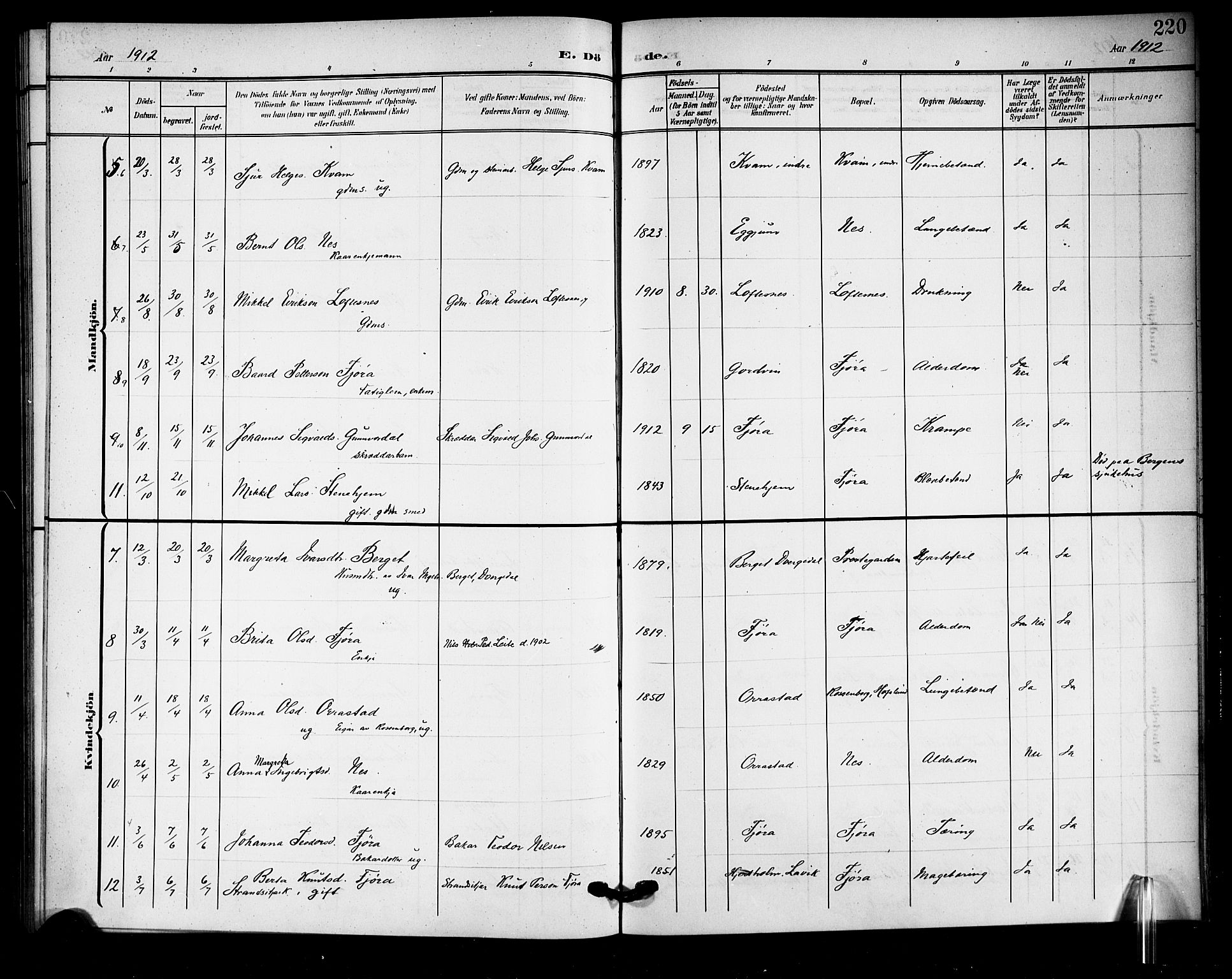 Sogndal sokneprestembete, AV/SAB-A-81301/H/Hab/Haba/L0002: Parish register (copy) no. A 2, 1908-1924, p. 220