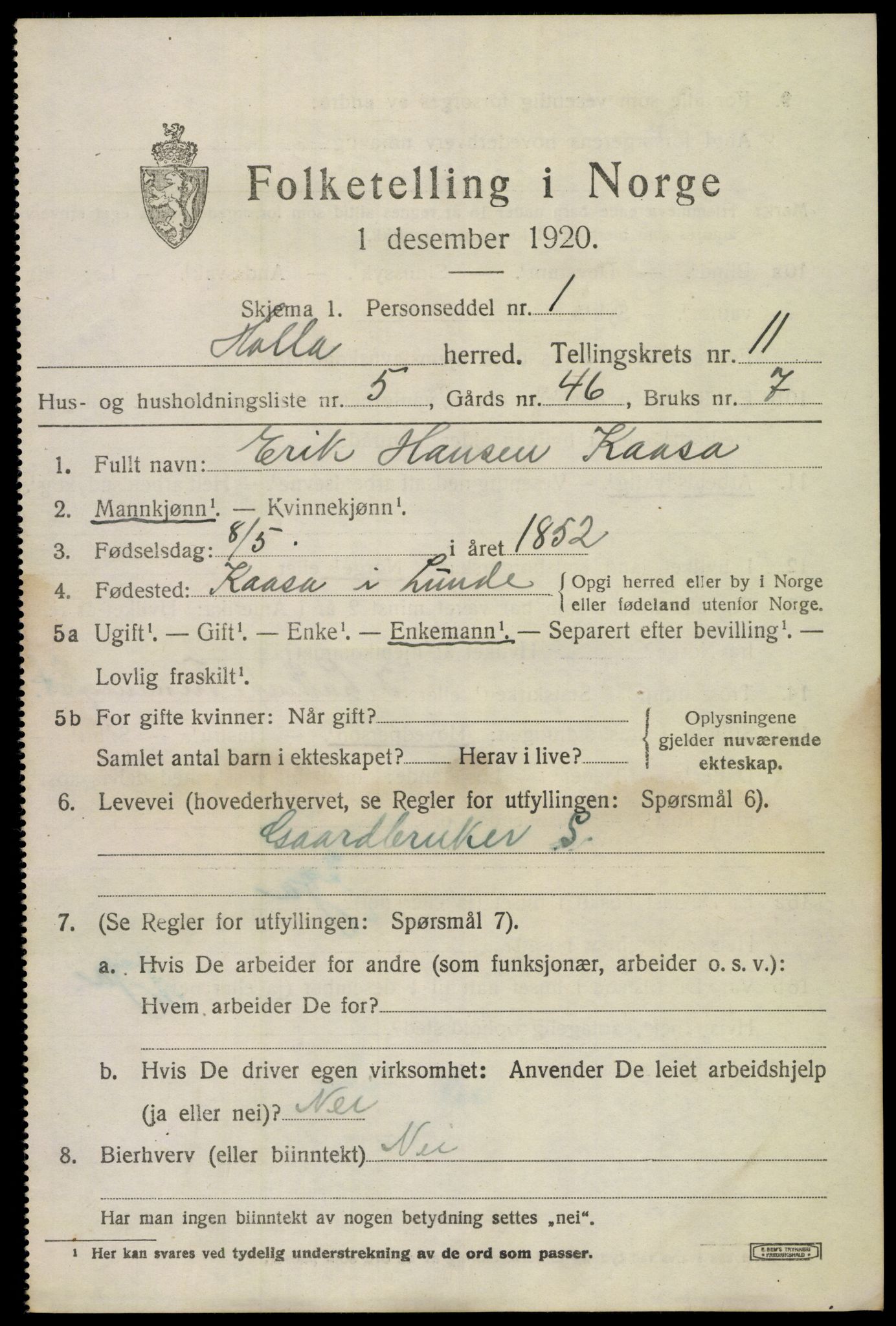 SAKO, 1920 census for Holla, 1920, p. 7161