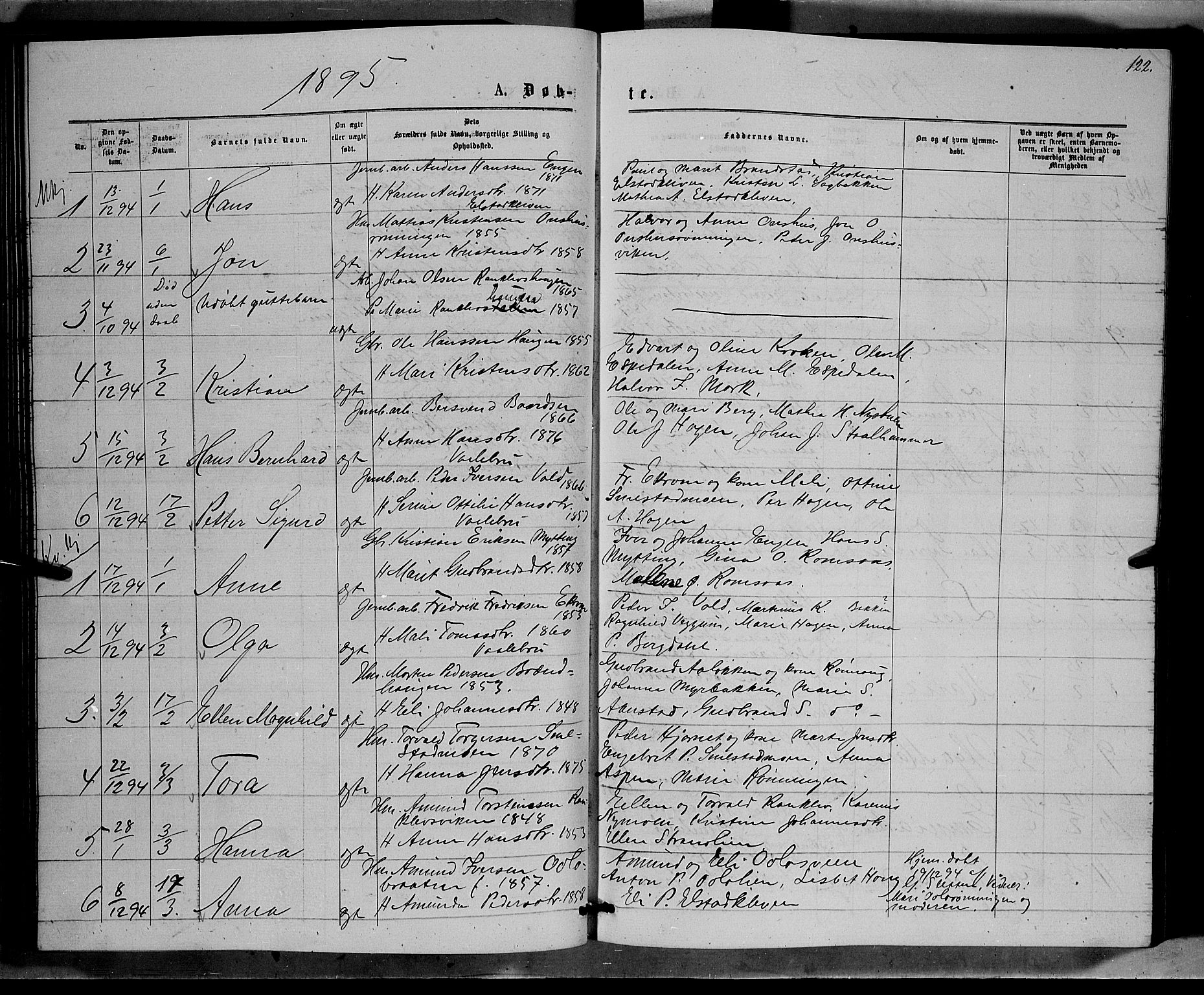 Ringebu prestekontor, AV/SAH-PREST-082/H/Ha/Hab/L0006: Parish register (copy) no. 6, 1880-1898, p. 122