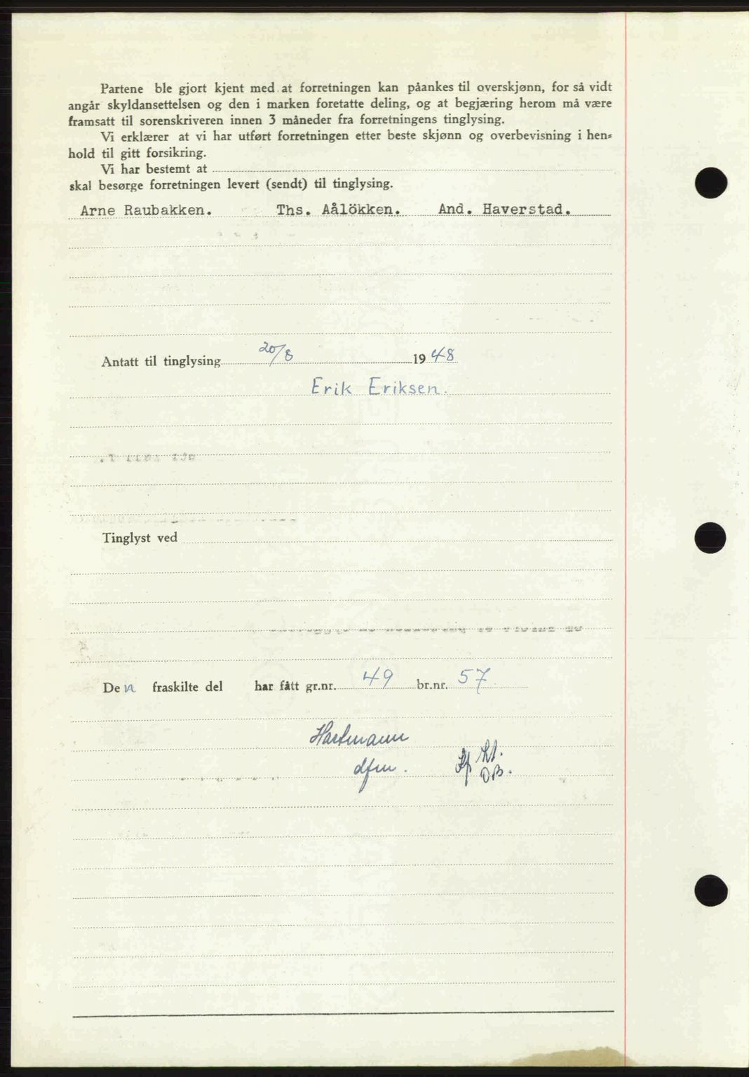 Sør-Gudbrandsdal tingrett, SAH/TING-004/H/Hb/Hbd/L0022: Mortgage book no. A22, 1948-1948, Diary no: : 1920/1948