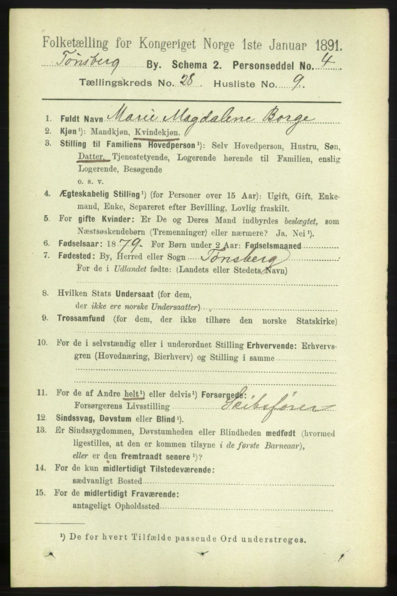 RA, 1891 census for 0705 Tønsberg, 1891, p. 7033