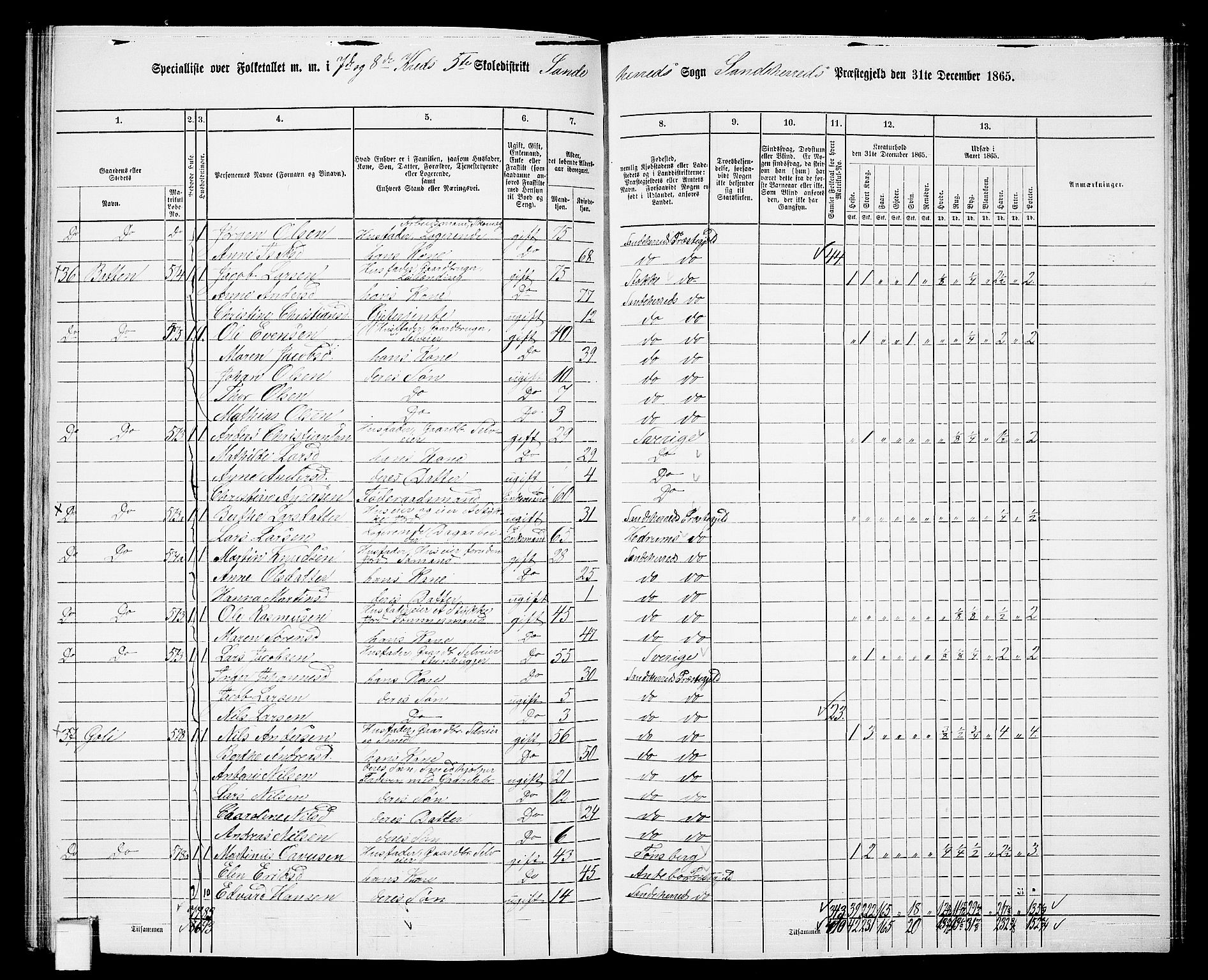 RA, 1865 census for Sandeherred/Sandeherred, 1865, p. 146