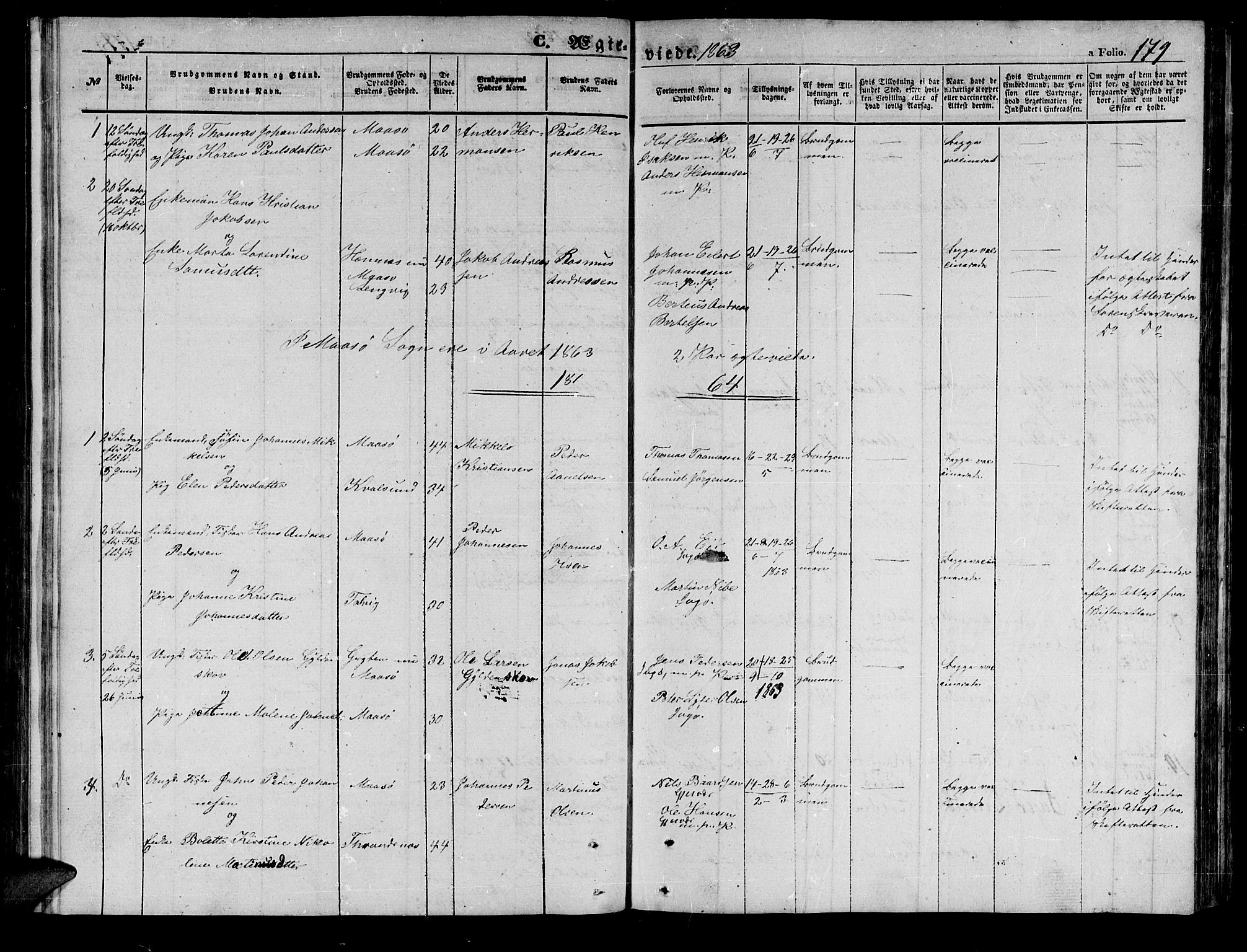Måsøy sokneprestkontor, SATØ/S-1348/H/Hb/L0001klokker: Parish register (copy) no. 1, 1852-1877, p. 179