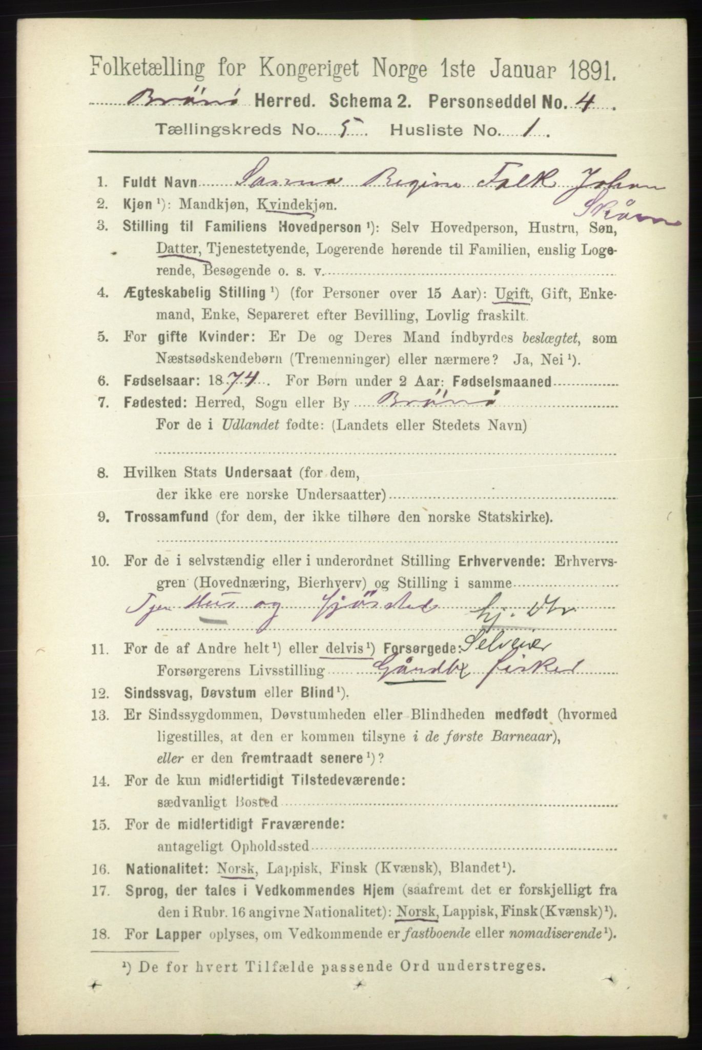 RA, 1891 census for 1814 Brønnøy, 1891, p. 2466