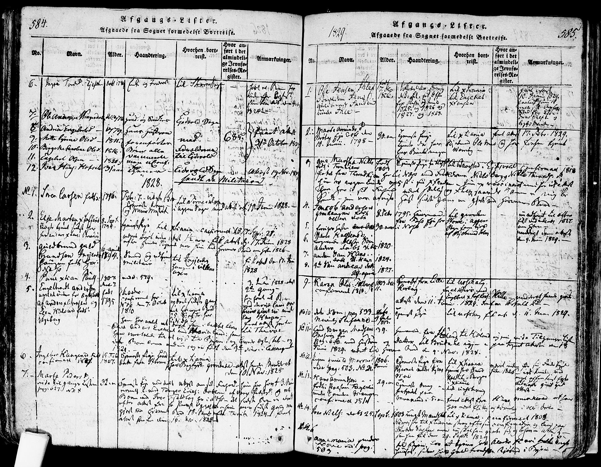 Nes prestekontor Kirkebøker, SAO/A-10410/F/Fa/L0005: Parish register (official) no. I 5, 1815-1835, p. 584-585