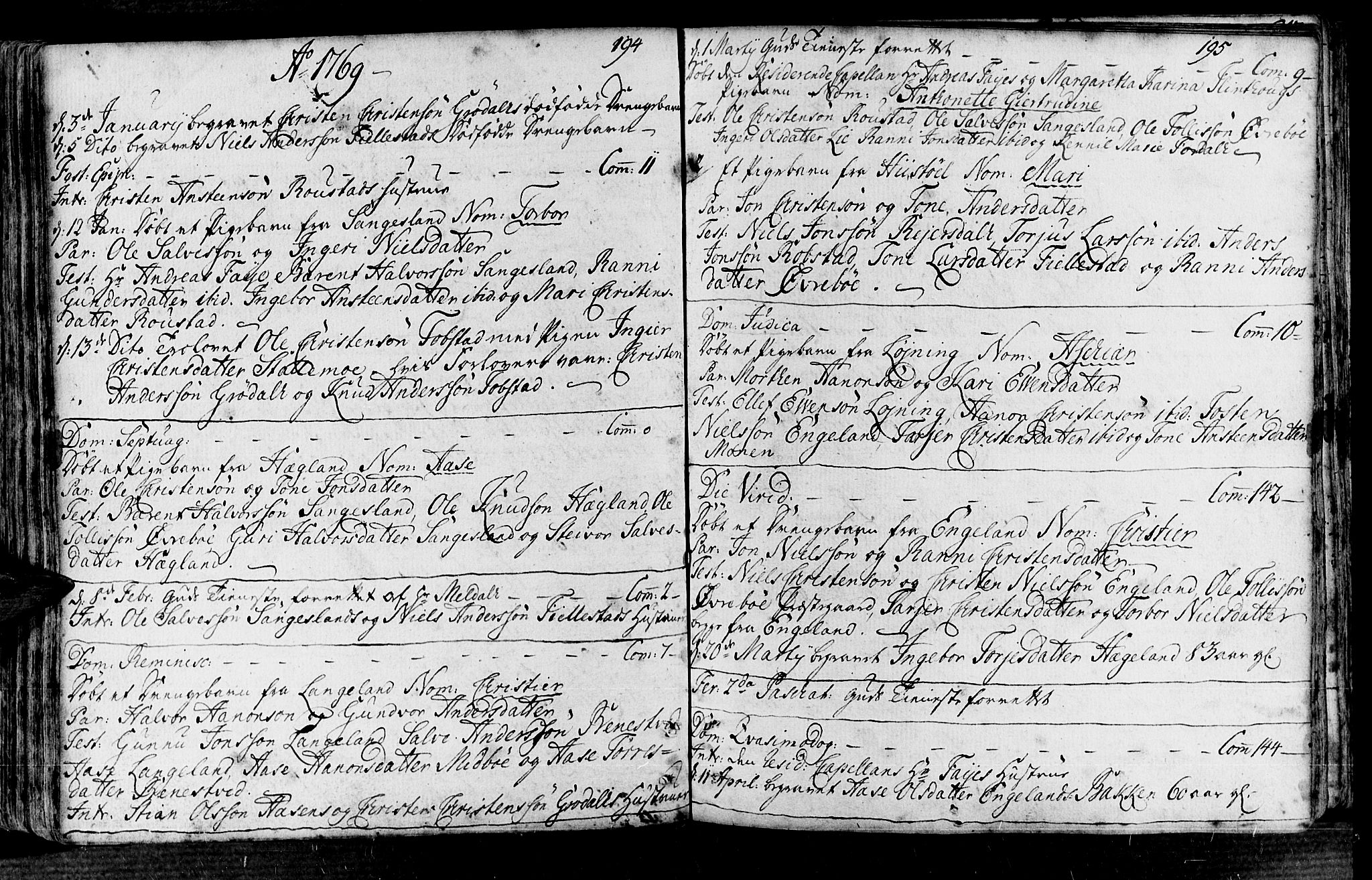 Vennesla sokneprestkontor, AV/SAK-1111-0045/Fa/Fac/L0001: Parish register (official) no. A 1, 1743-1784, p. 194-195