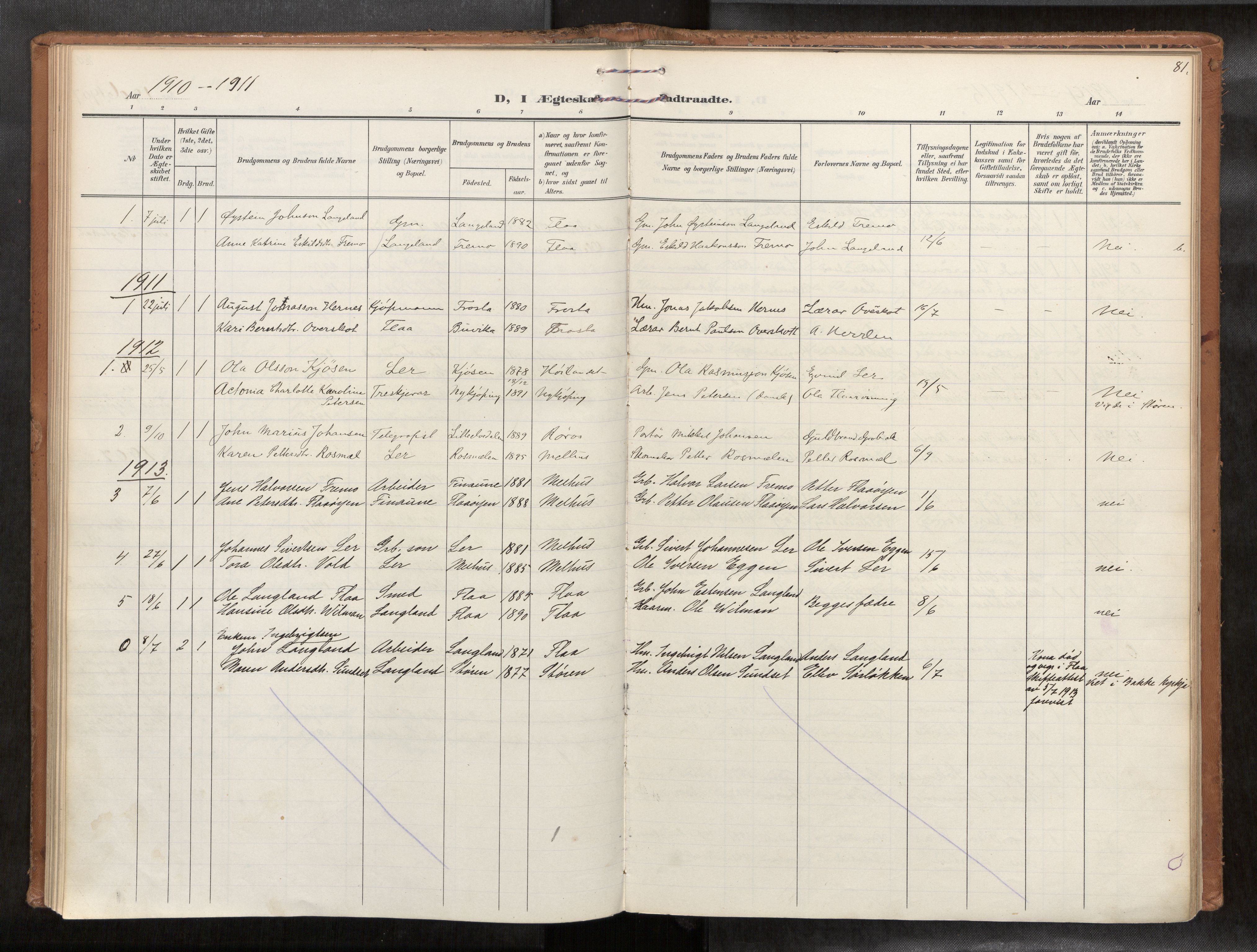 Ministerialprotokoller, klokkerbøker og fødselsregistre - Sør-Trøndelag, SAT/A-1456/693/L1119b: Parish register (official) no. 693A02, 1906-1936, p. 81