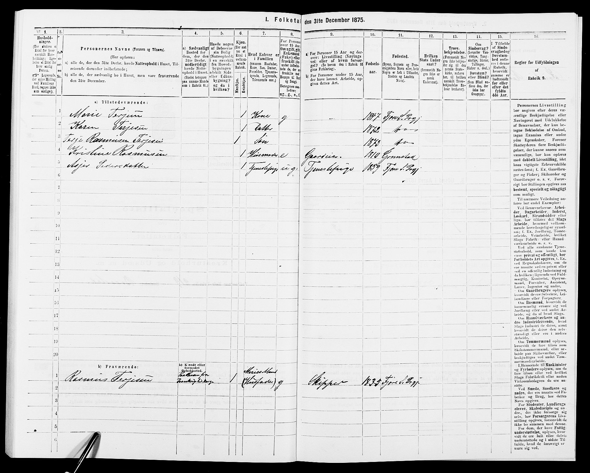 SAK, 1875 census for 0923L Fjære/Fjære, 1875, p. 844