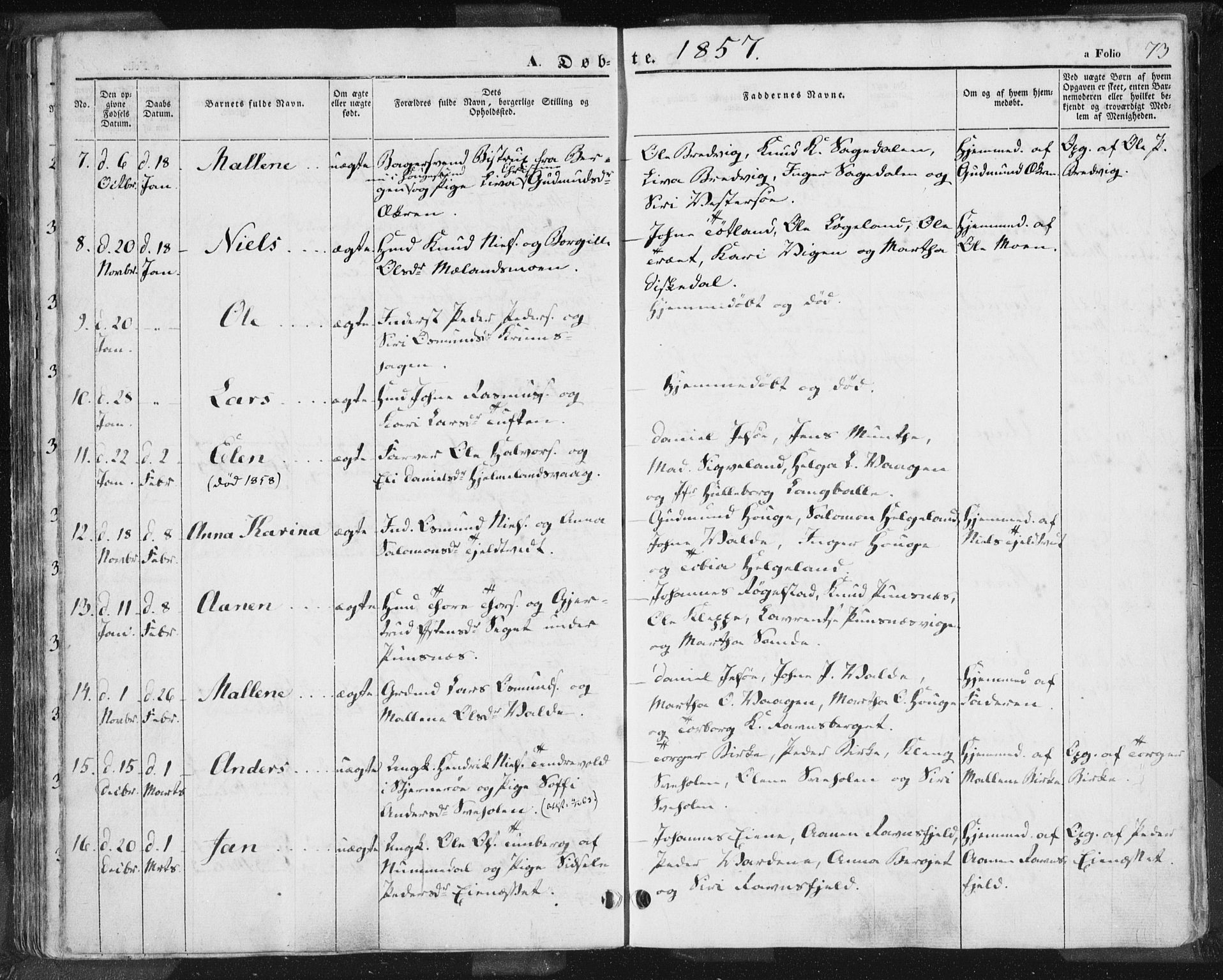 Hjelmeland sokneprestkontor, AV/SAST-A-101843/01/IV/L0009: Parish register (official) no. A 9, 1846-1860, p. 73