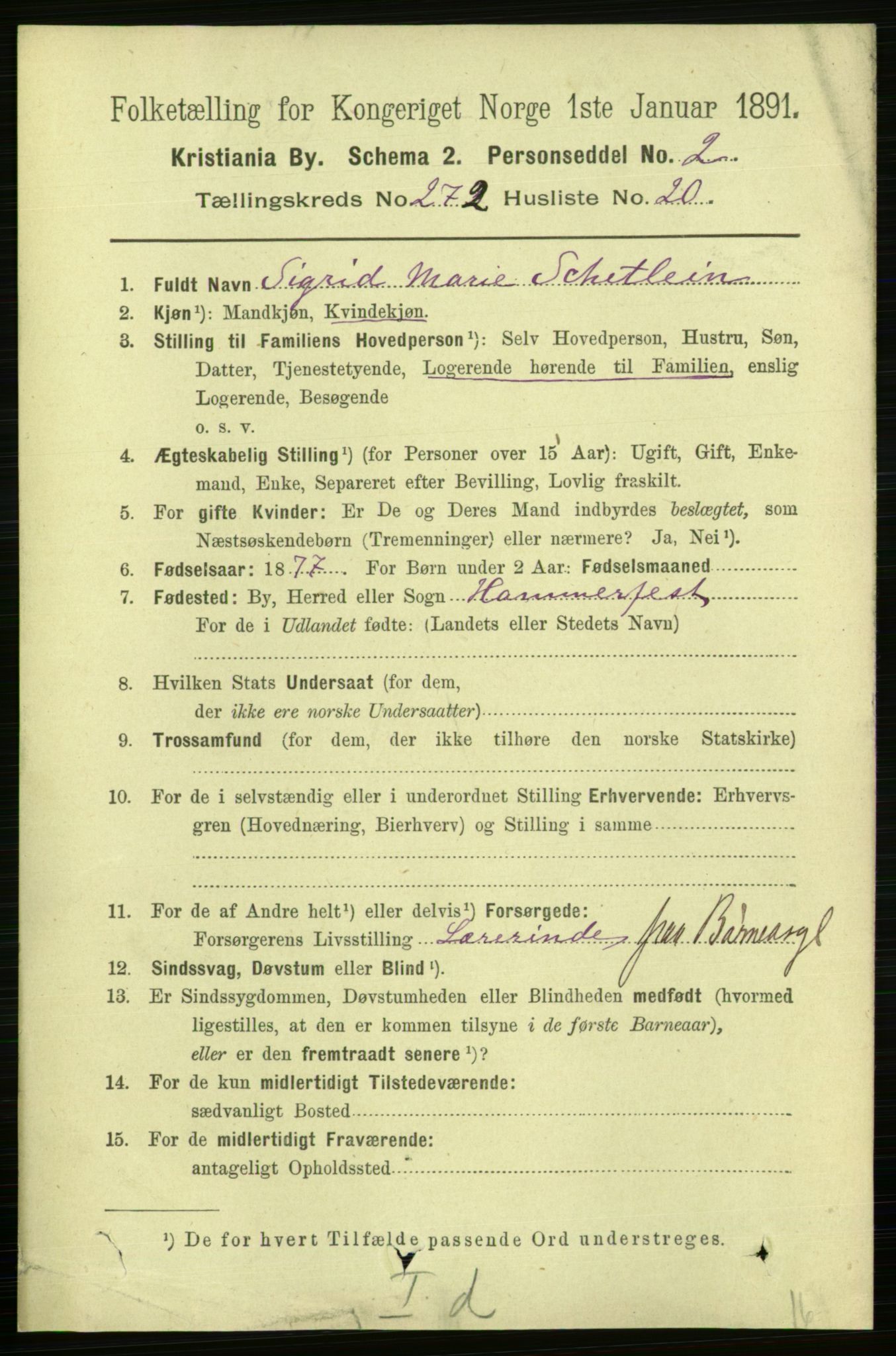 RA, 1891 census for 0301 Kristiania, 1891, p. 165693