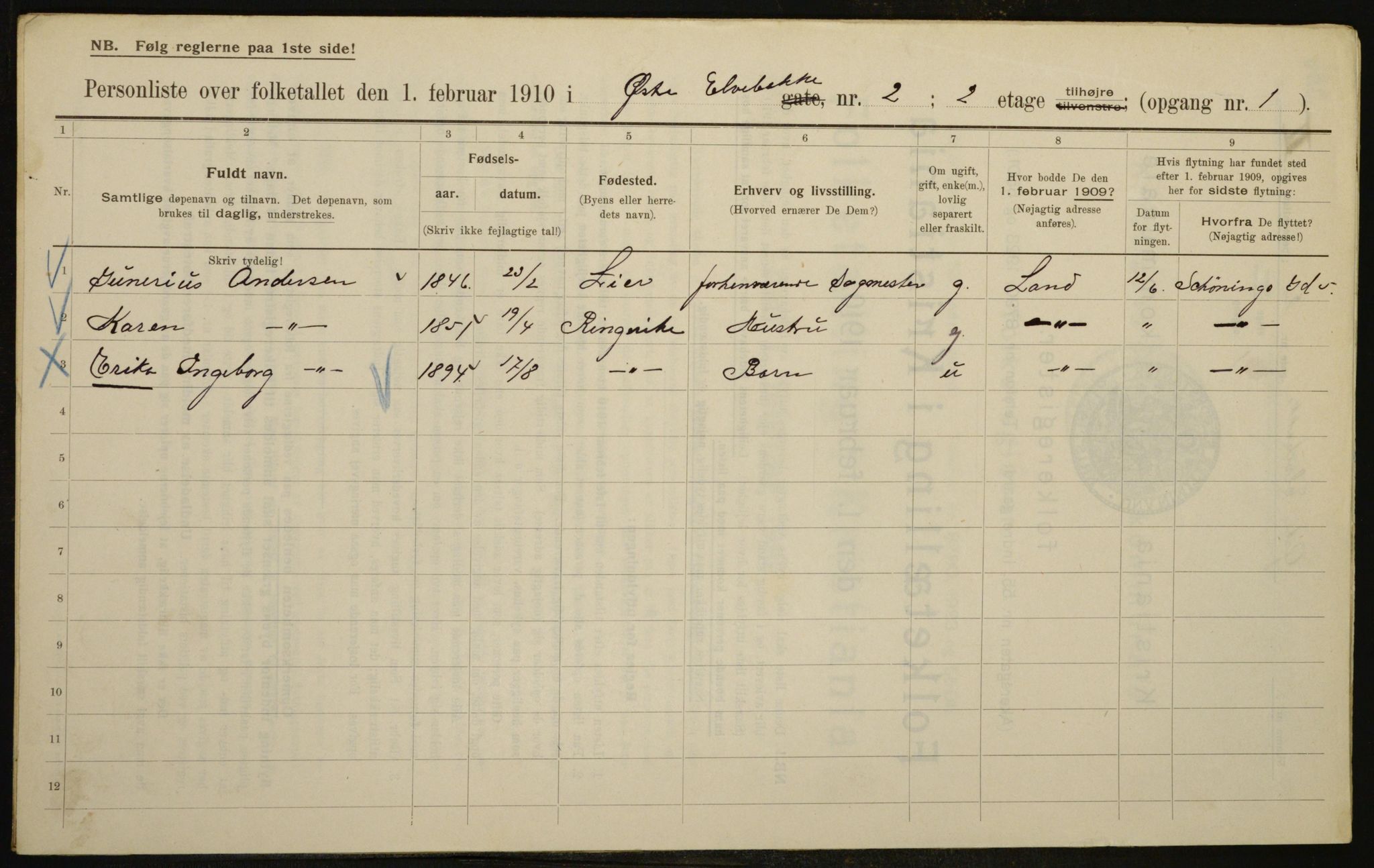 OBA, Municipal Census 1910 for Kristiania, 1910, p. 122686