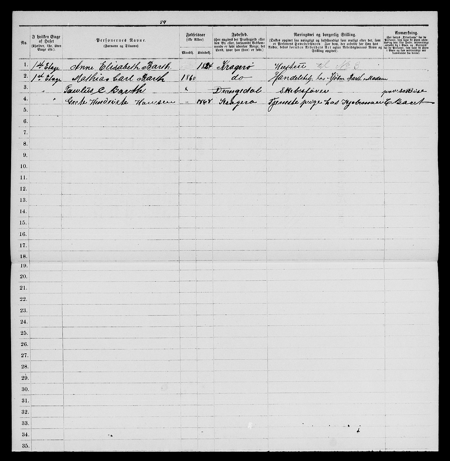 SAKO, 1885 census for 0801 Kragerø, 1885, p. 104