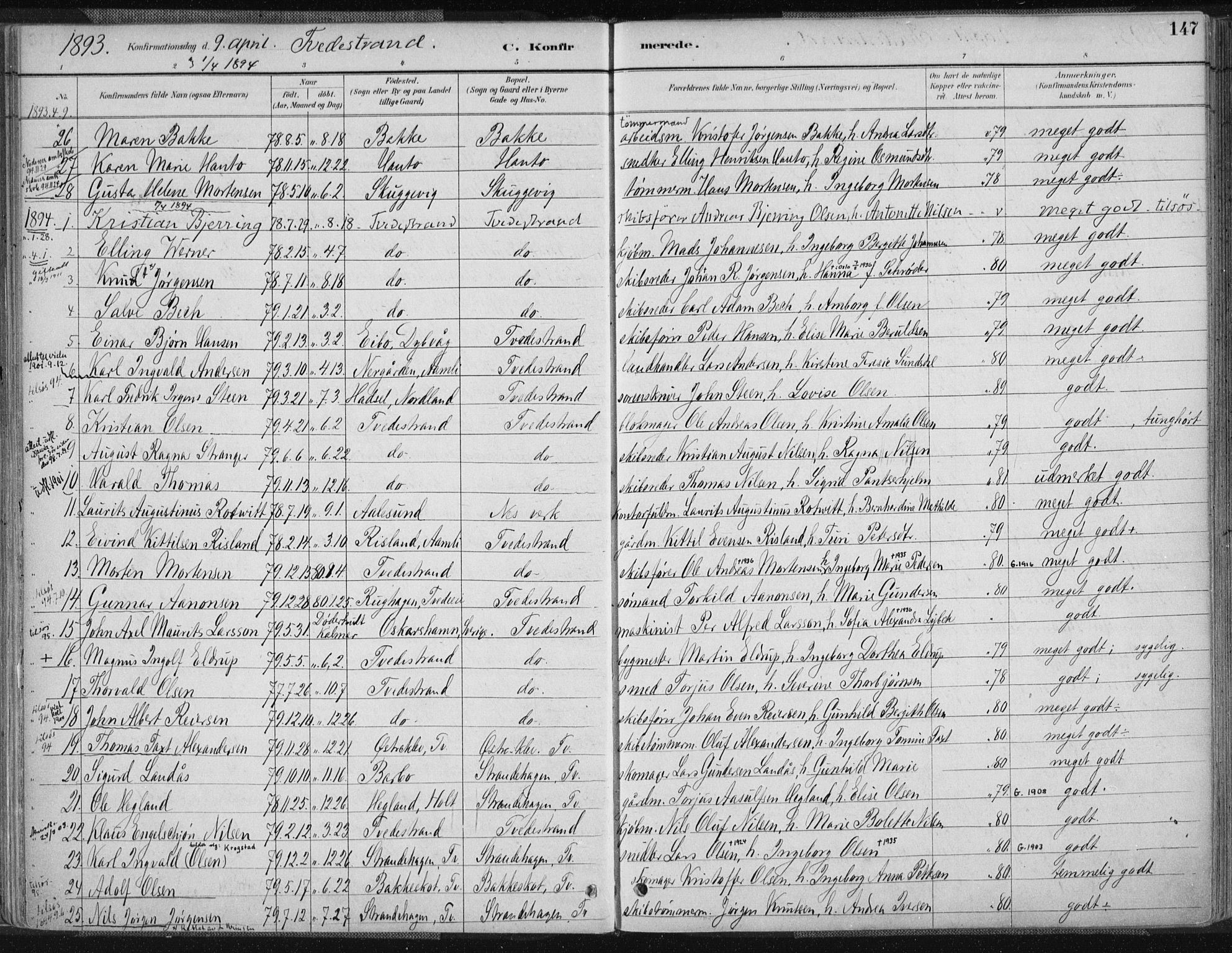 Tvedestrand sokneprestkontor, SAK/1111-0042/F/Fa/L0001: Parish register (official) no. A 1, 1885-1916, p. 147