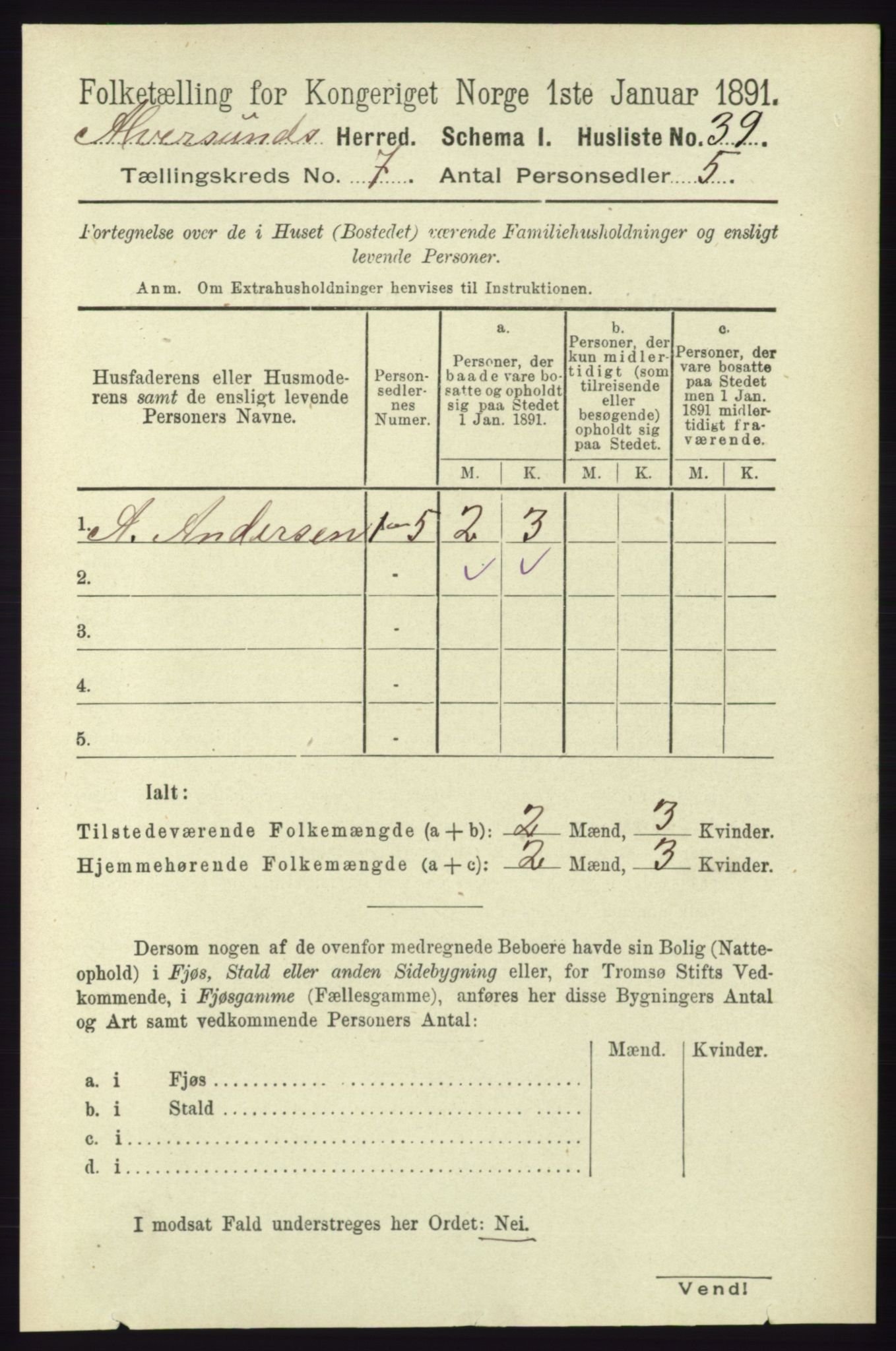 RA, 1891 census for 1257 Alversund, 1891, p. 2402