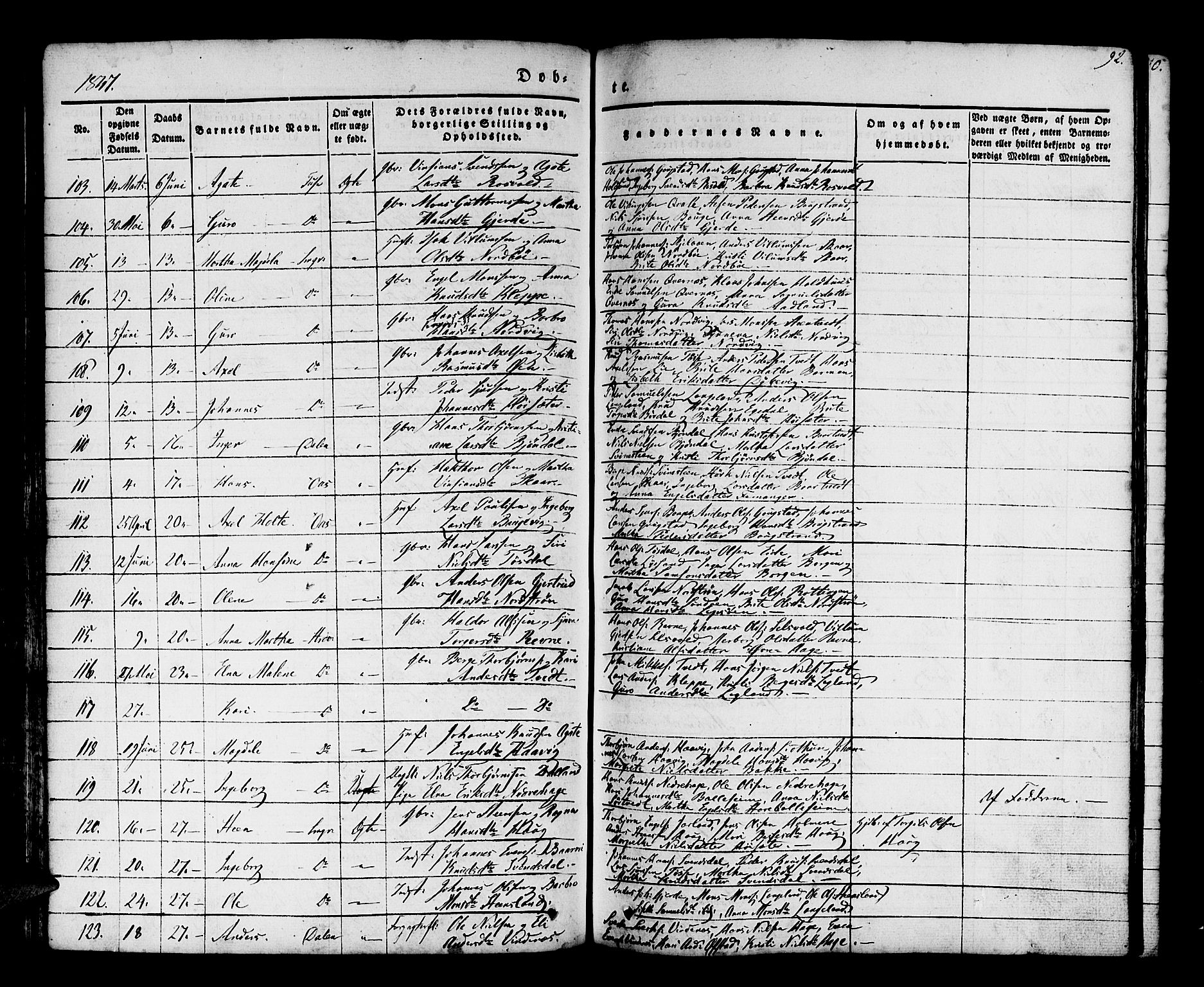 Os sokneprestembete, SAB/A-99929: Parish register (official) no. A 15, 1839-1851, p. 92