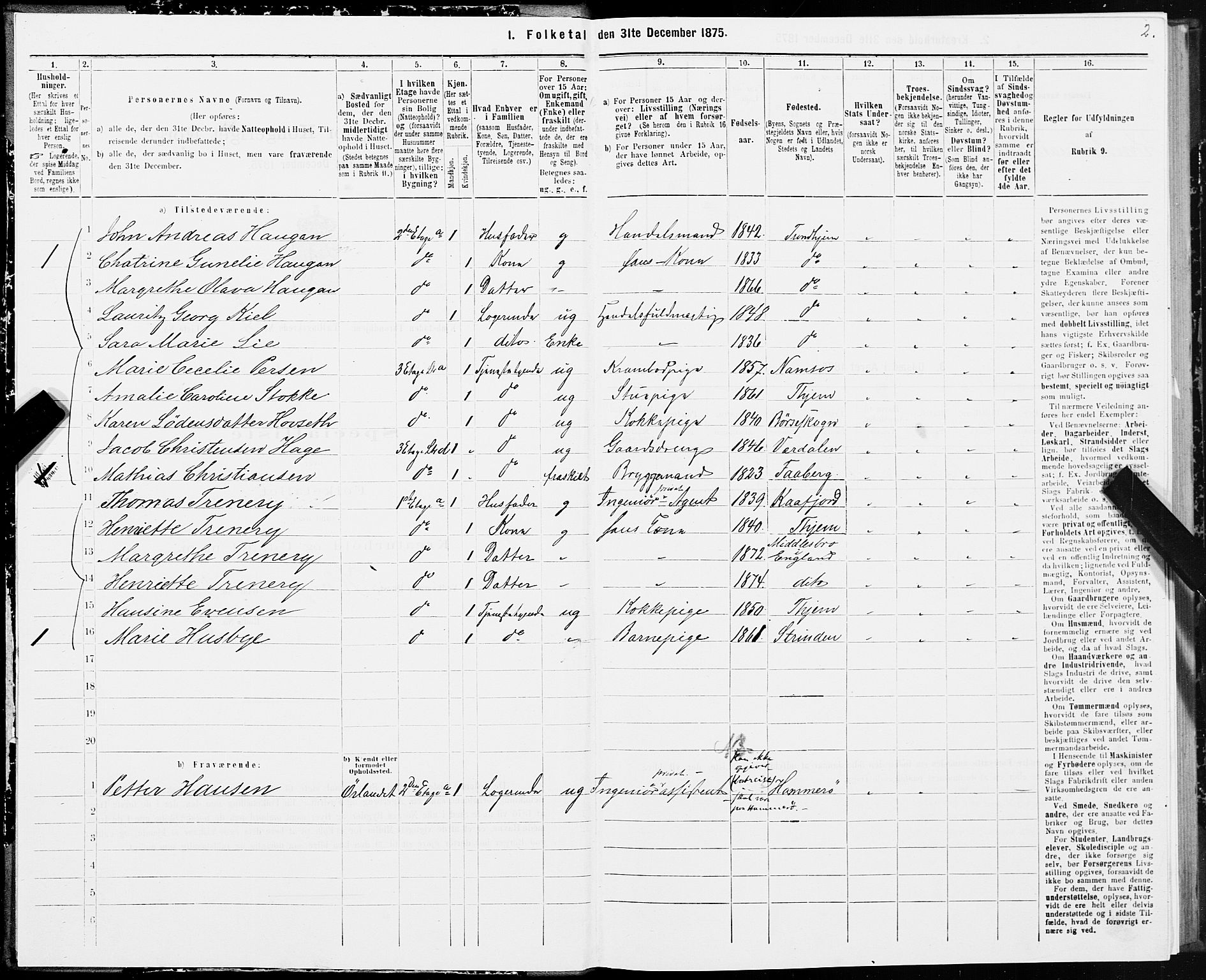 SAT, 1875 census for 1601 Trondheim, 1875, p. 5002