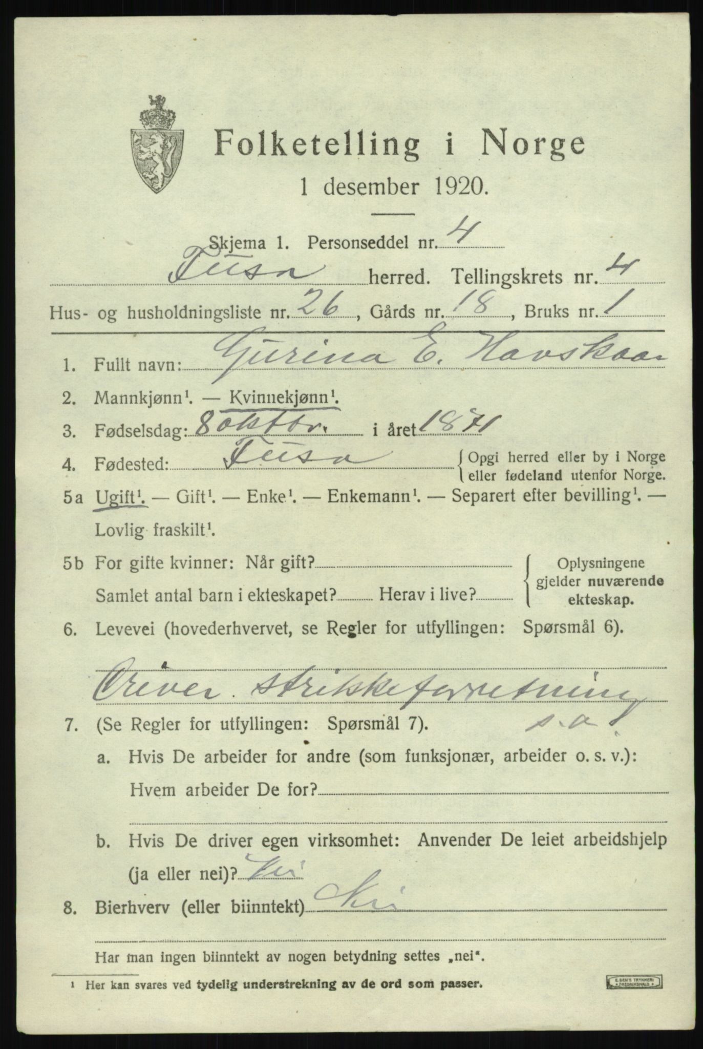 SAB, 1920 census for Fusa, 1920, p. 1901