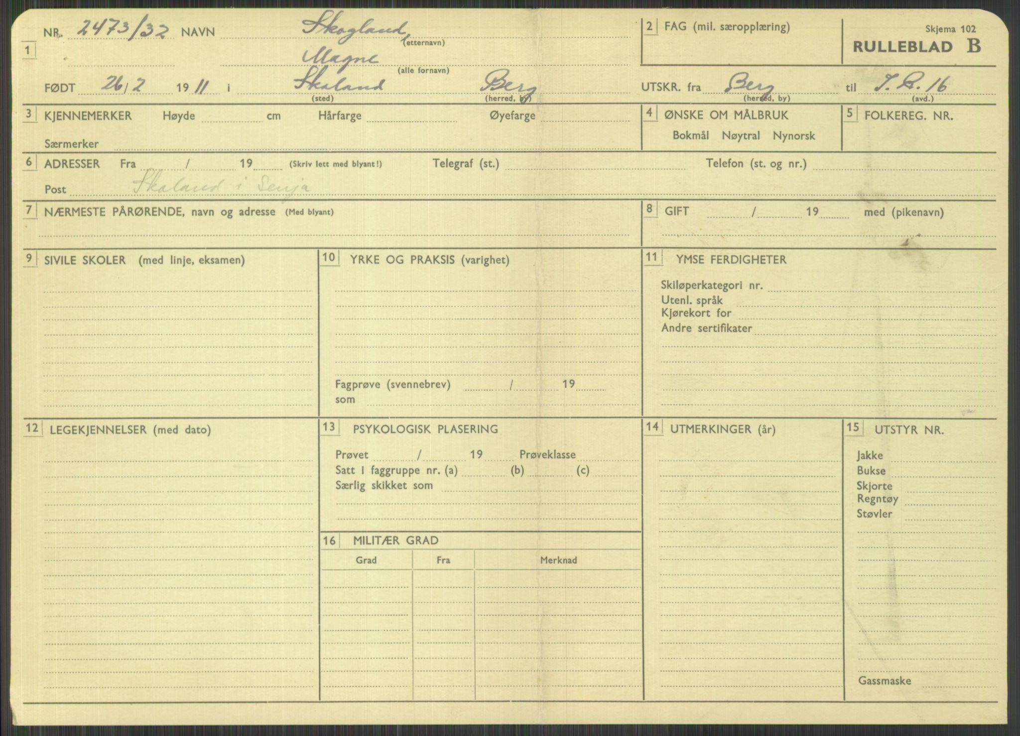 Forsvaret, Troms infanteriregiment nr. 16, AV/RA-RAFA-3146/P/Pa/L0016: Rulleblad for regimentets menige mannskaper, årsklasse 1932, 1932, p. 1447