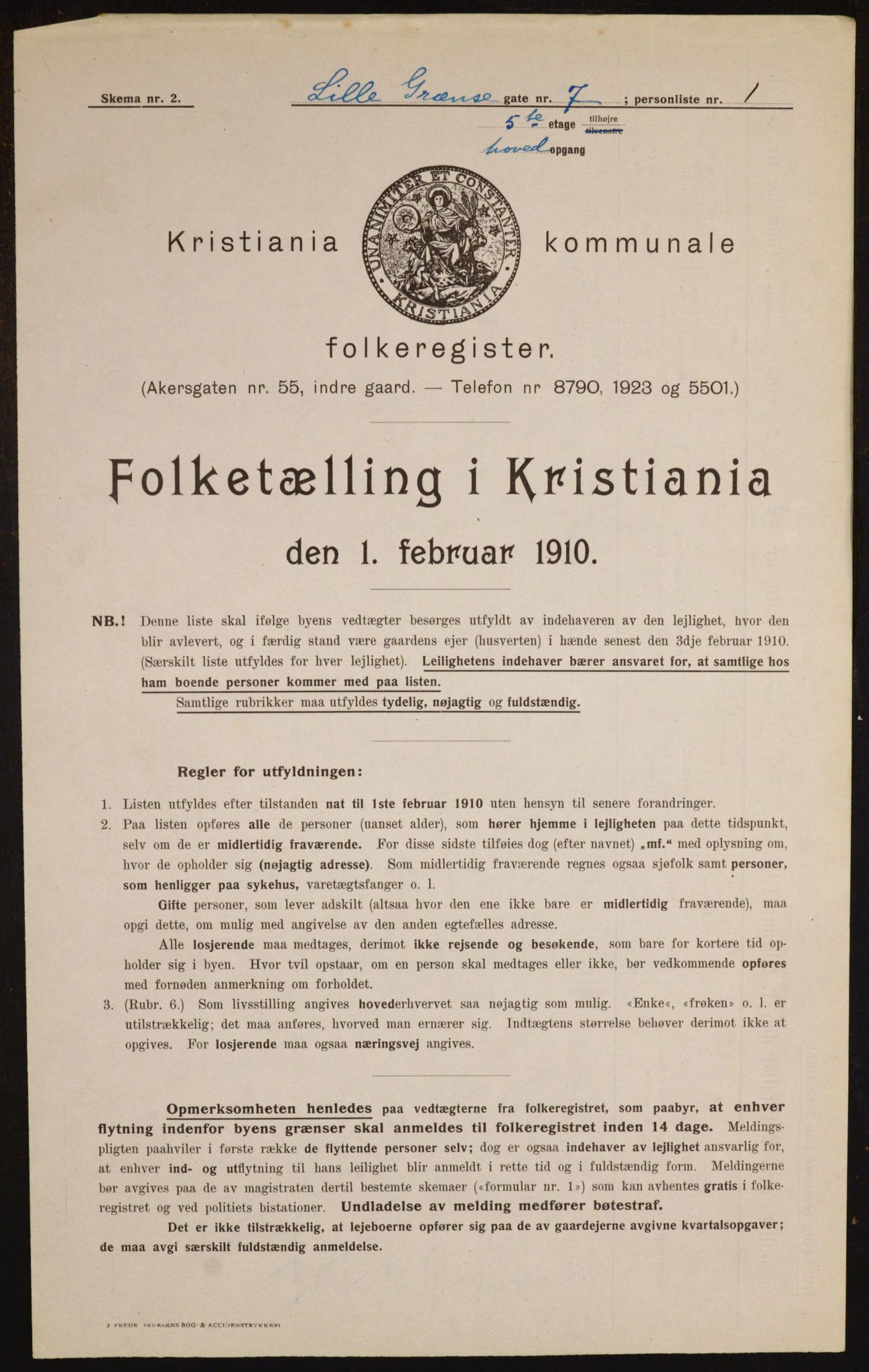 OBA, Municipal Census 1910 for Kristiania, 1910, p. 55595