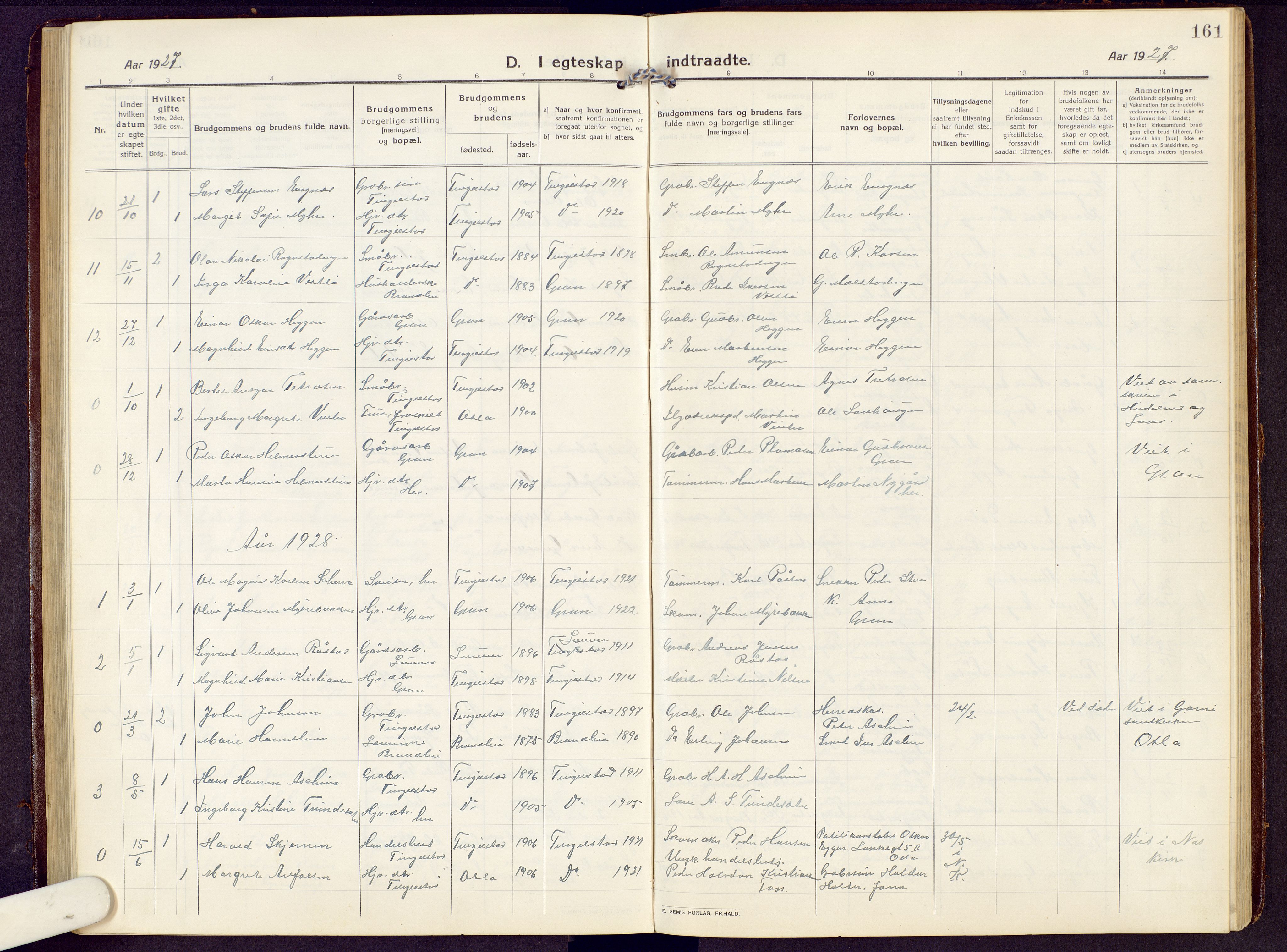 Brandbu prestekontor, SAH/PREST-114/H/Ha/Hab/L0010: Parish register (copy) no. 10, 1916-1930, p. 161