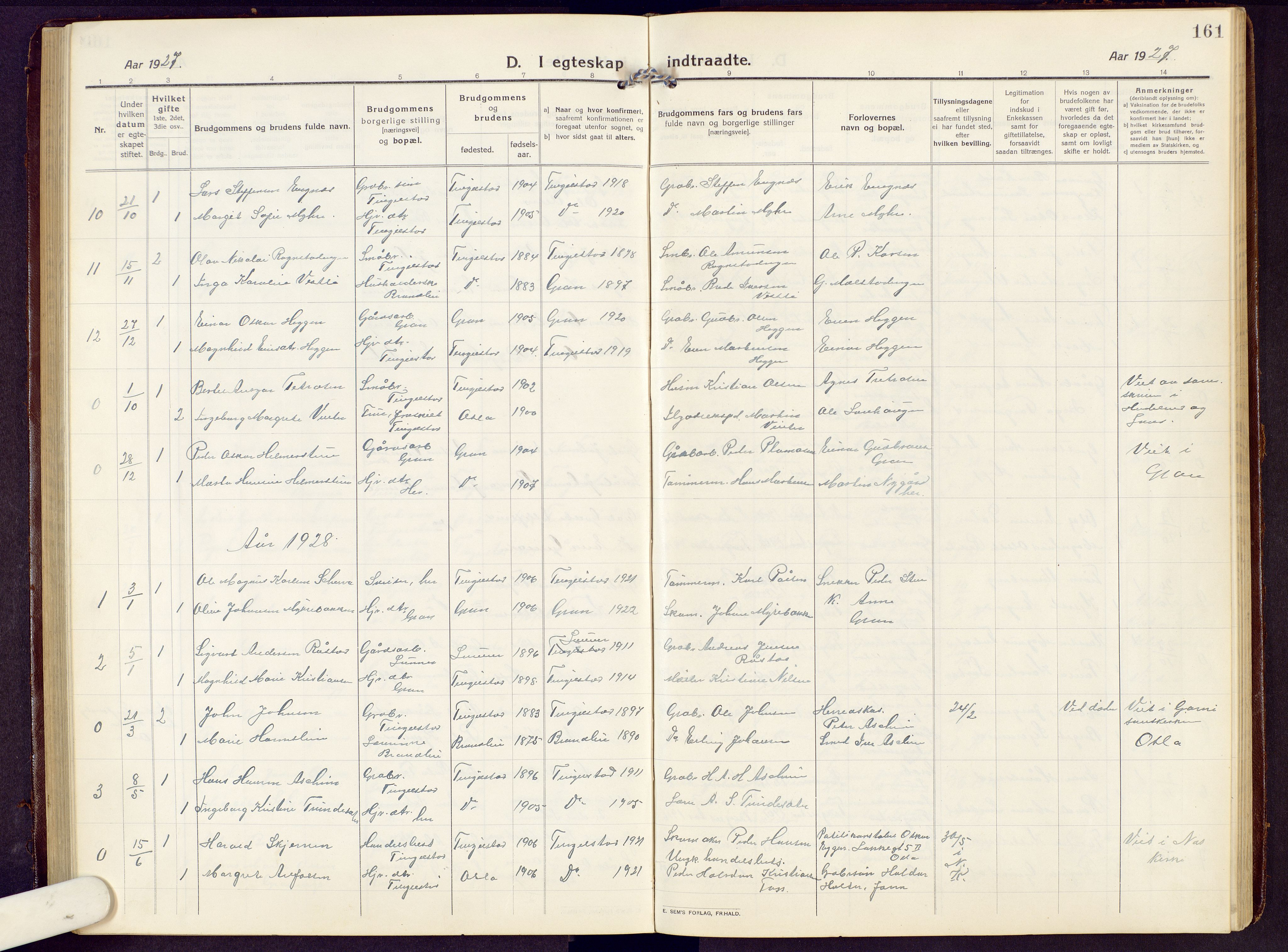Brandbu prestekontor, AV/SAH-PREST-114/H/Ha/Hab/L0010: Parish register (copy) no. 10, 1916-1930, p. 161