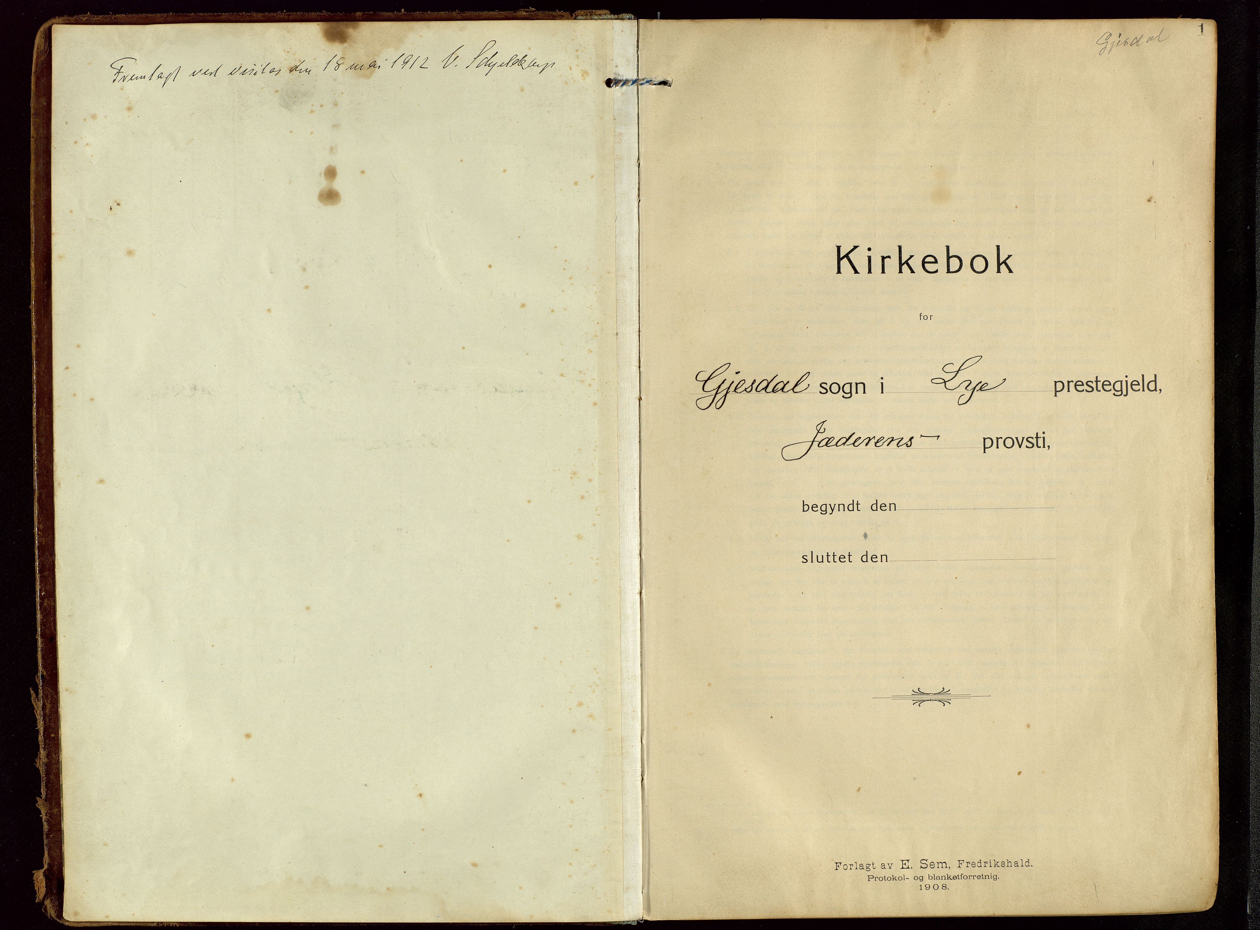 Lye sokneprestkontor, SAST/A-101794/002/B/L0001: Parish register (official) no. A 13, 1910-1925, p. 1