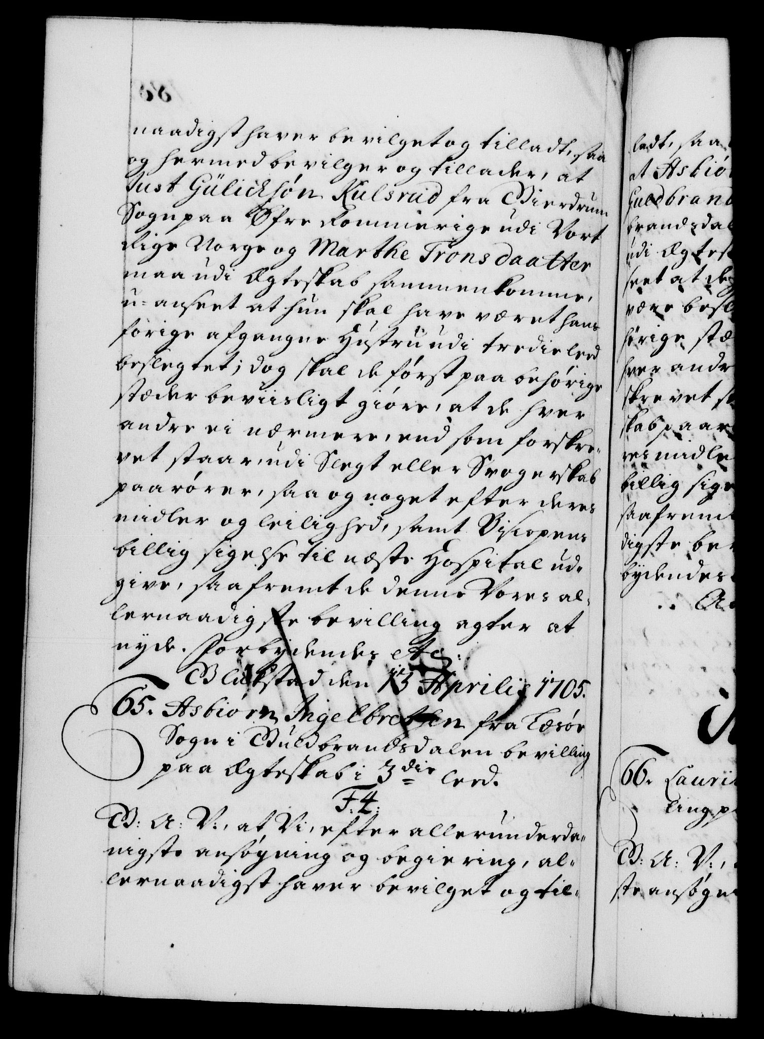 Danske Kanselli 1572-1799, RA/EA-3023/F/Fc/Fca/Fcaa/L0019: Norske registre, 1704-1707, p. 188b