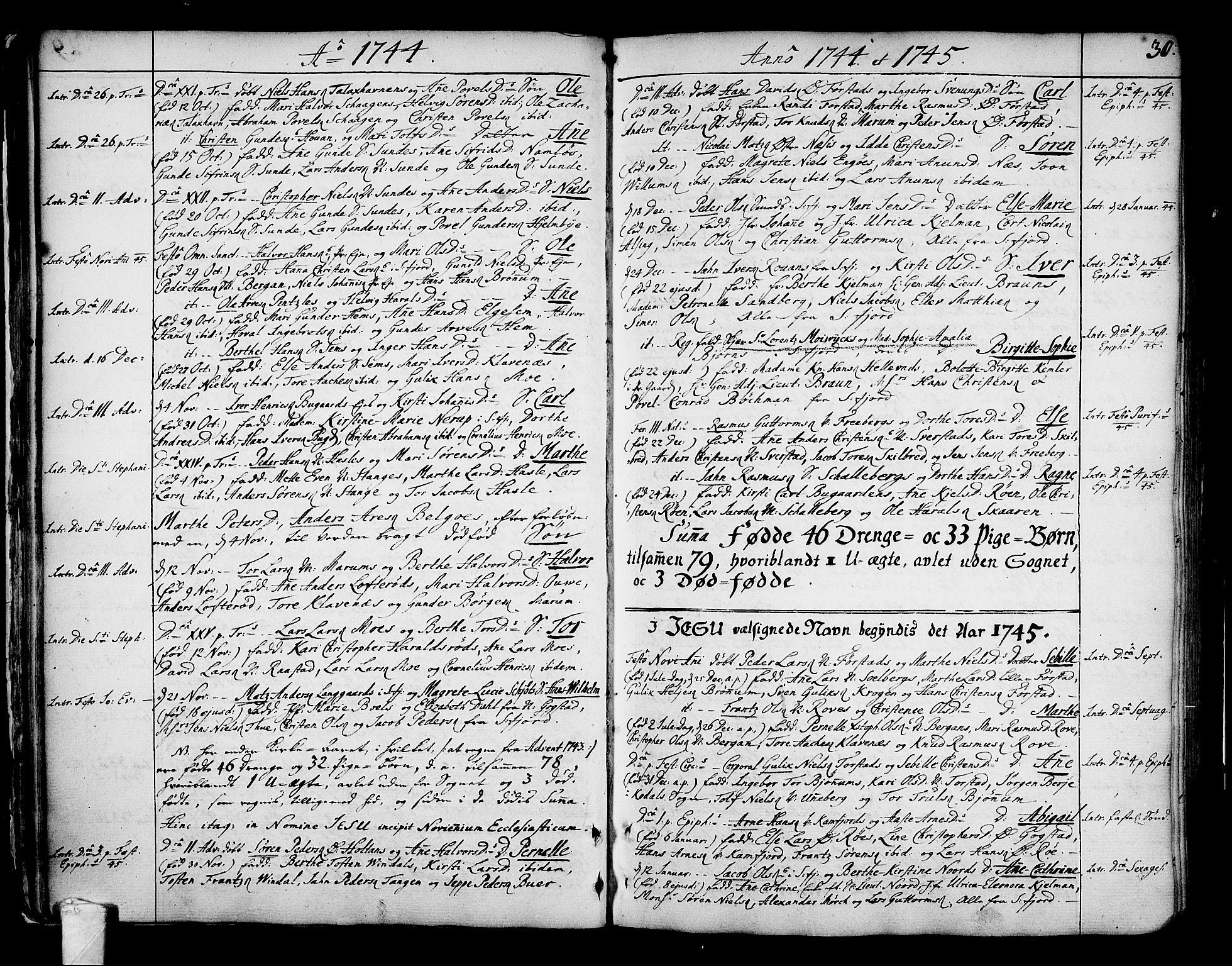 Sandar kirkebøker, SAKO/A-243/F/Fa/L0002: Parish register (official) no. 2, 1733-1788, p. 30