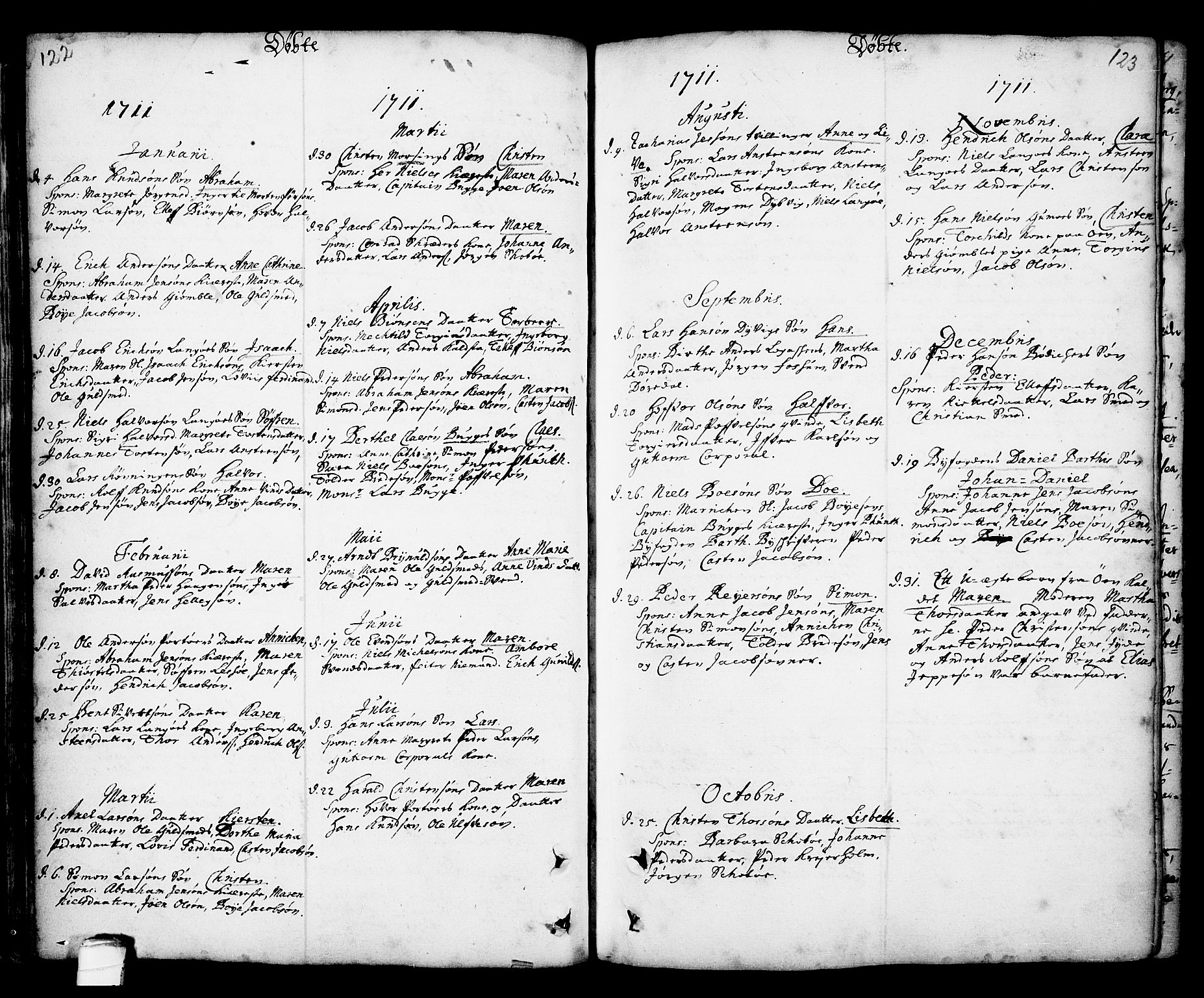Kragerø kirkebøker, AV/SAKO-A-278/F/Fa/L0001: Parish register (official) no. 1, 1702-1766, p. 122-123
