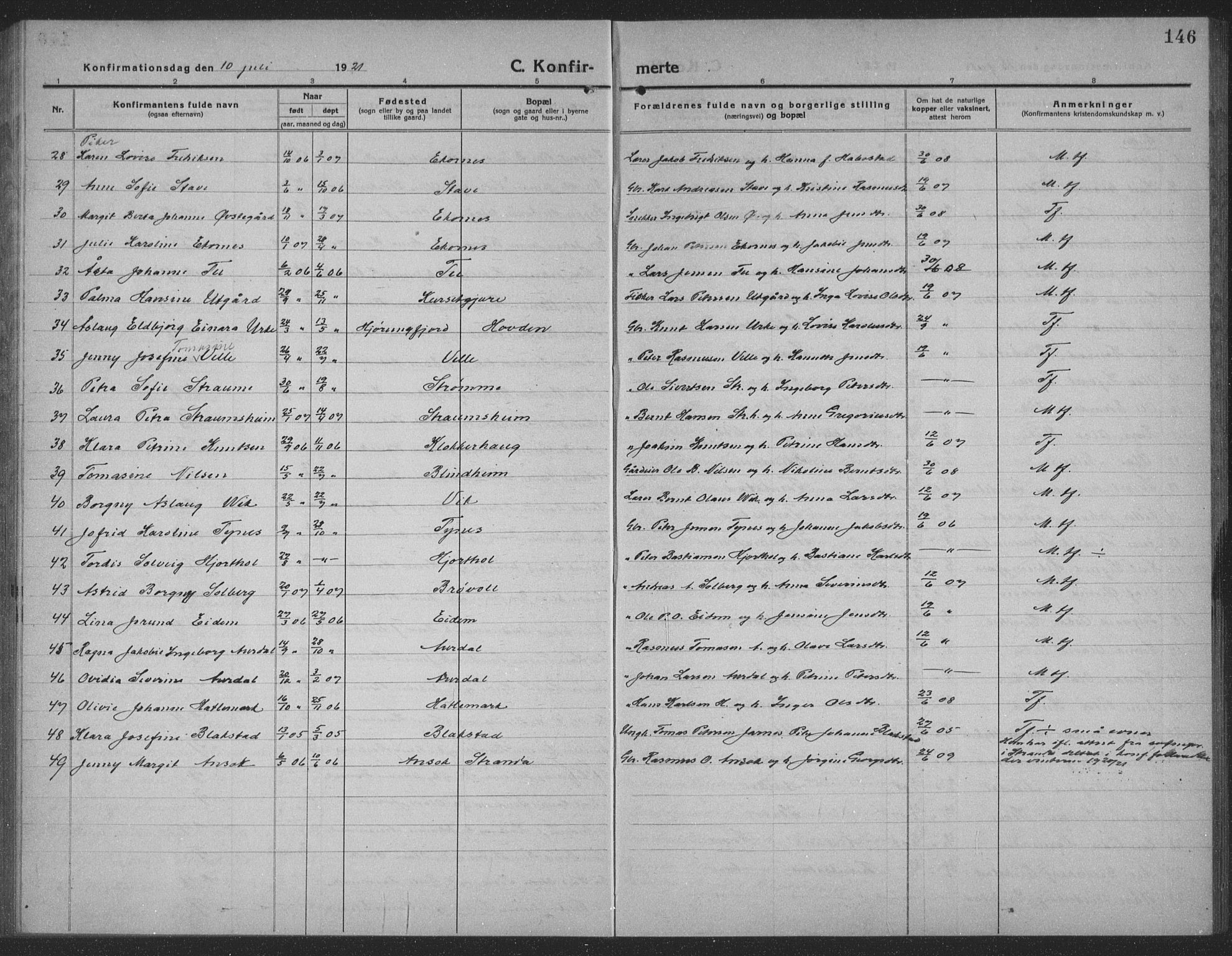 Ministerialprotokoller, klokkerbøker og fødselsregistre - Møre og Romsdal, AV/SAT-A-1454/523/L0342: Parish register (copy) no. 523C05, 1916-1937, p. 146