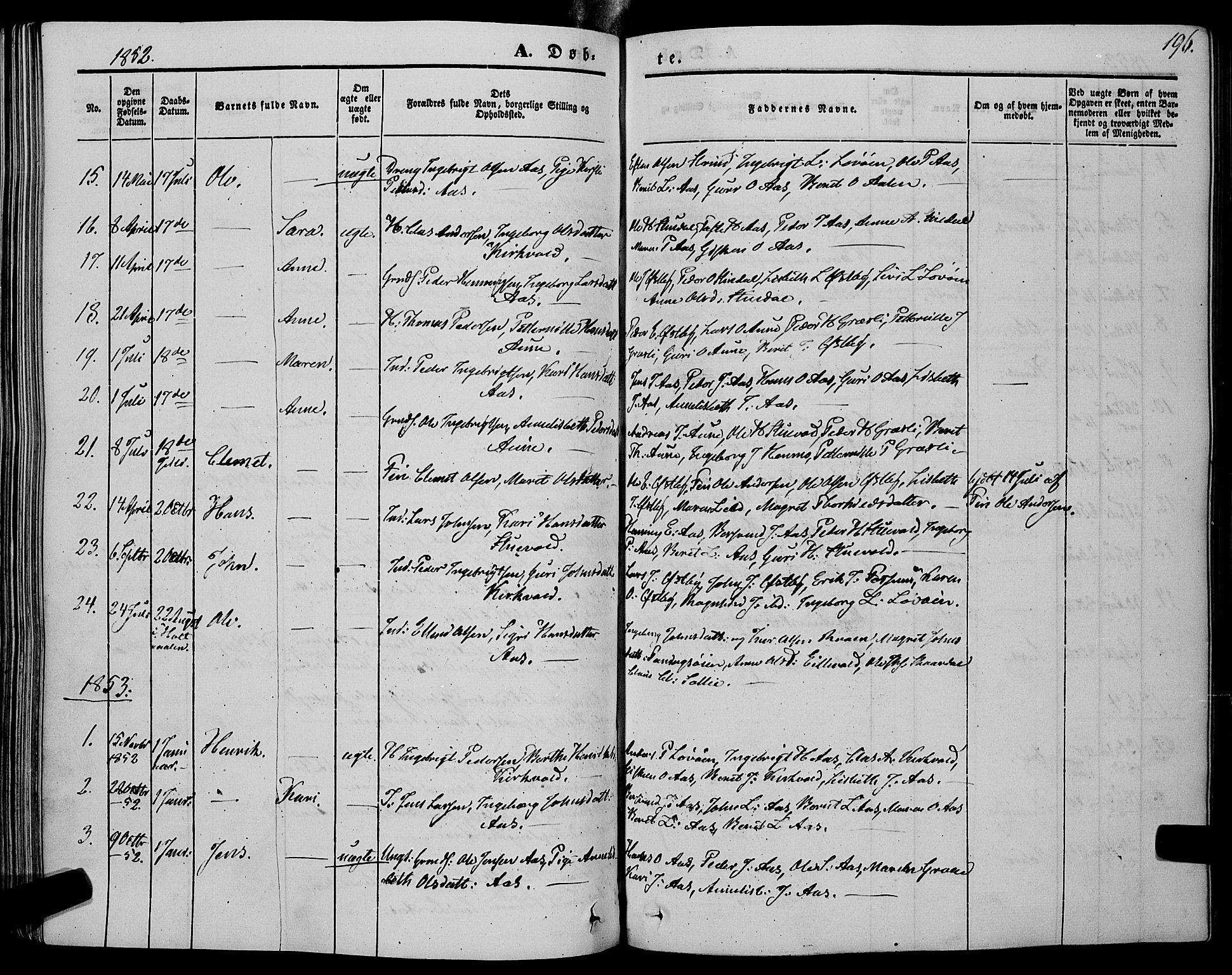 Ministerialprotokoller, klokkerbøker og fødselsregistre - Sør-Trøndelag, SAT/A-1456/695/L1146: Parish register (official) no. 695A06 /2, 1843-1859, p. 196