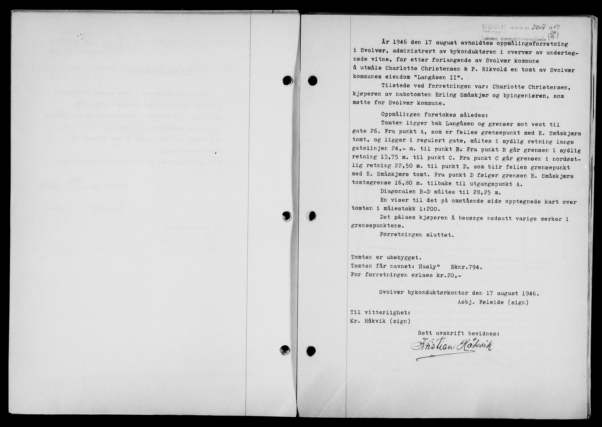 Lofoten sorenskriveri, SAT/A-0017/1/2/2C/L0021a: Mortgage book no. 21a, 1949-1949, Diary no: : 2247/1949