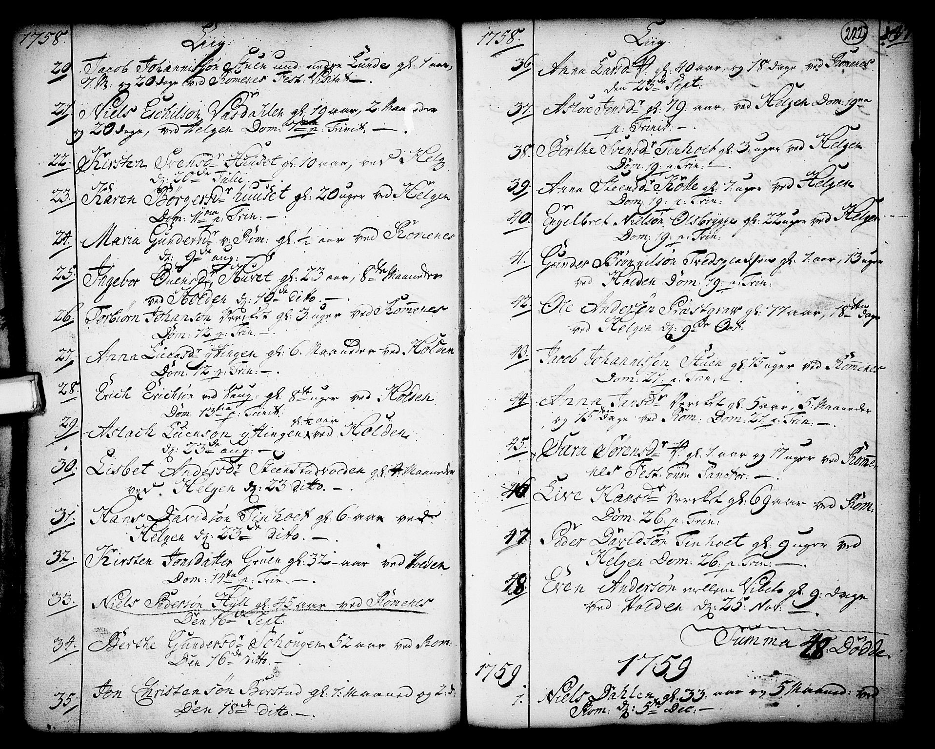 Holla kirkebøker, SAKO/A-272/F/Fa/L0001: Parish register (official) no. 1, 1717-1779, p. 222