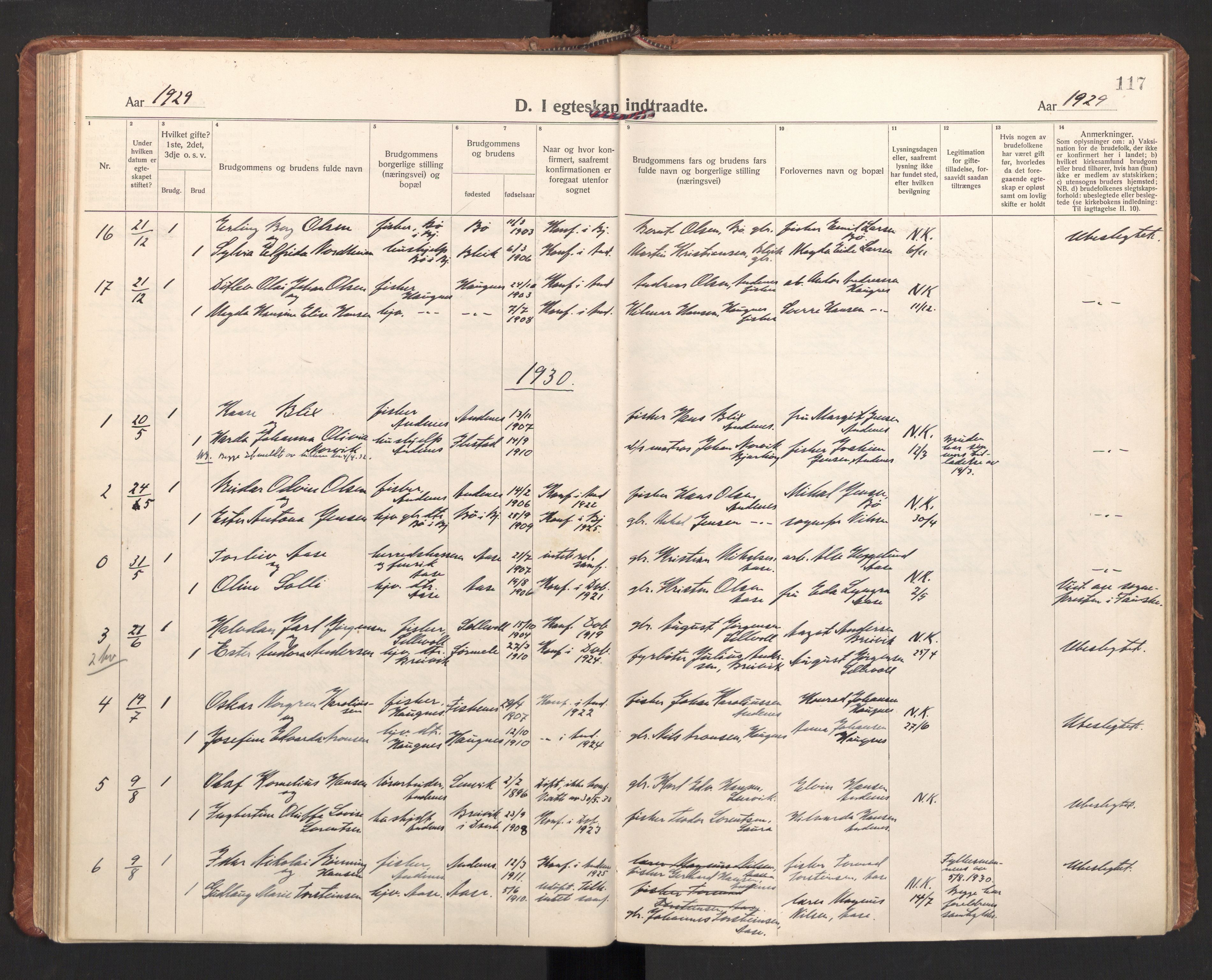 Ministerialprotokoller, klokkerbøker og fødselsregistre - Nordland, AV/SAT-A-1459/897/L1408: Parish register (official) no. 897A15, 1922-1938, p. 117