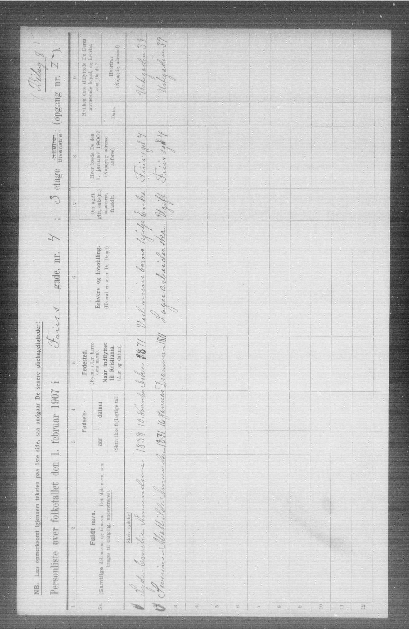 OBA, Municipal Census 1907 for Kristiania, 1907, p. 13644