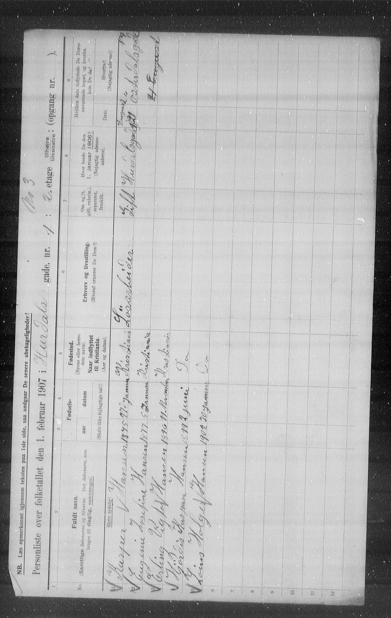 OBA, Municipal Census 1907 for Kristiania, 1907, p. 21671