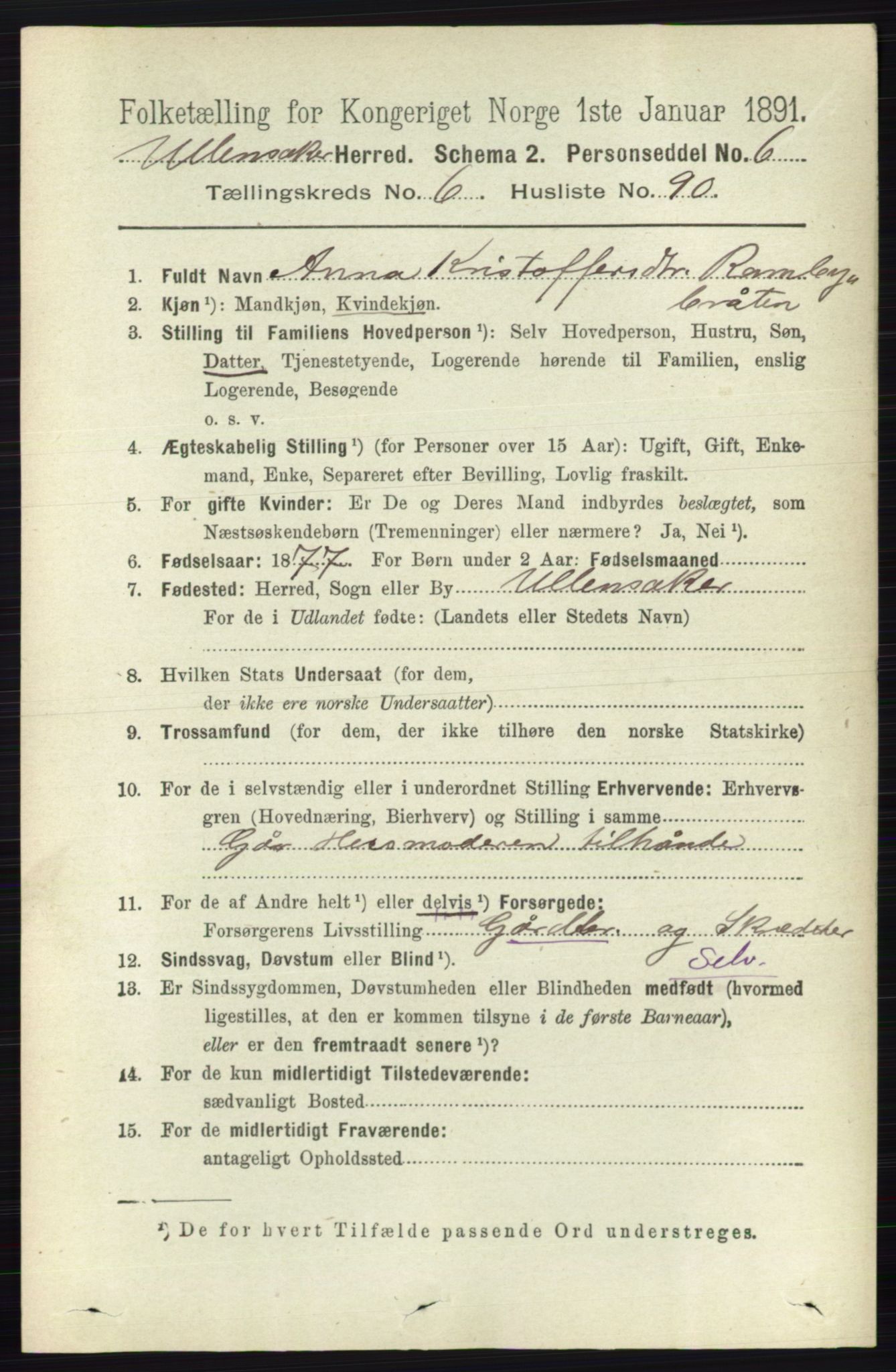 RA, 1891 census for 0235 Ullensaker, 1891, p. 2988