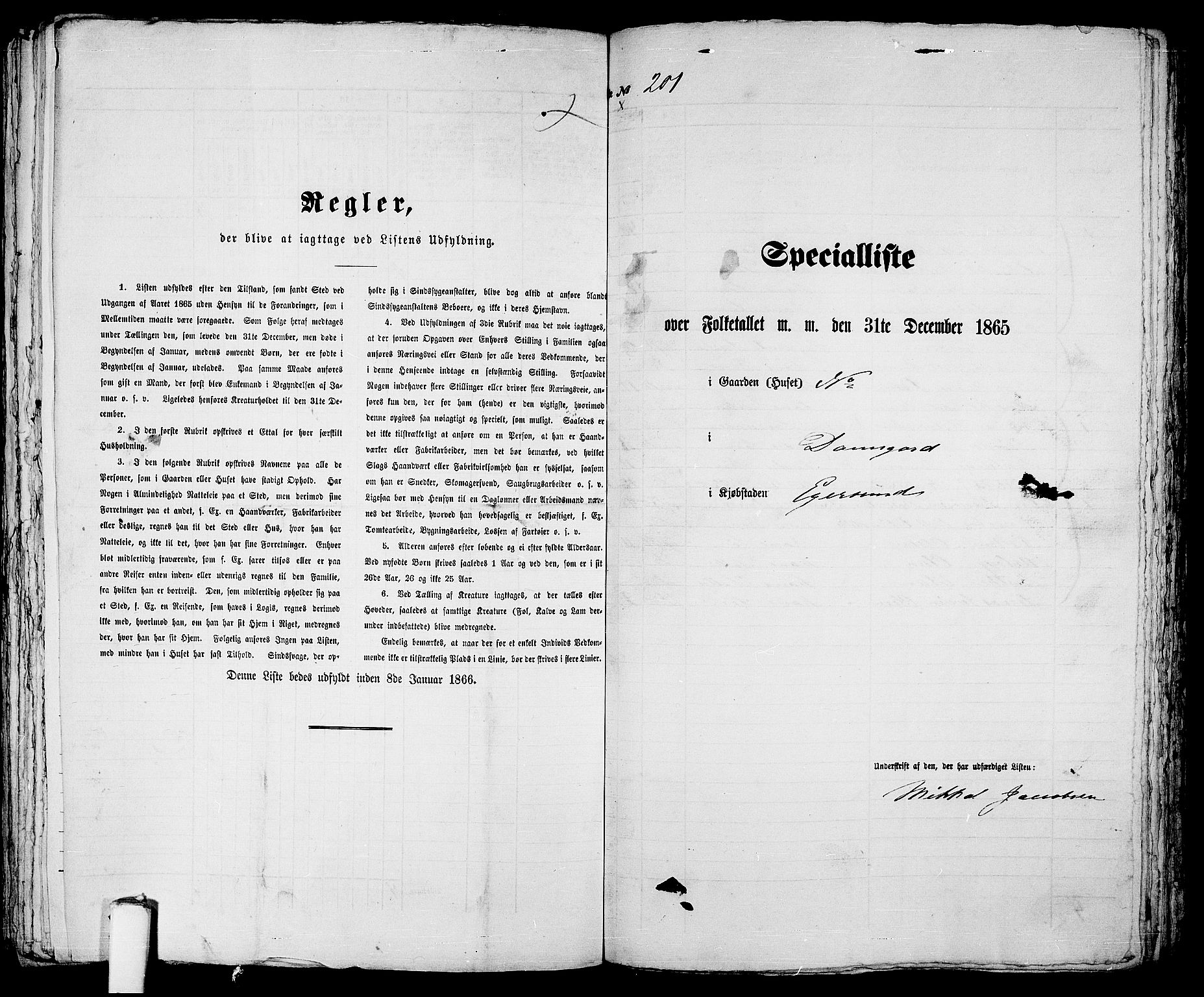 RA, 1865 census for Eigersund parish, Egersund town, 1865, p. 414