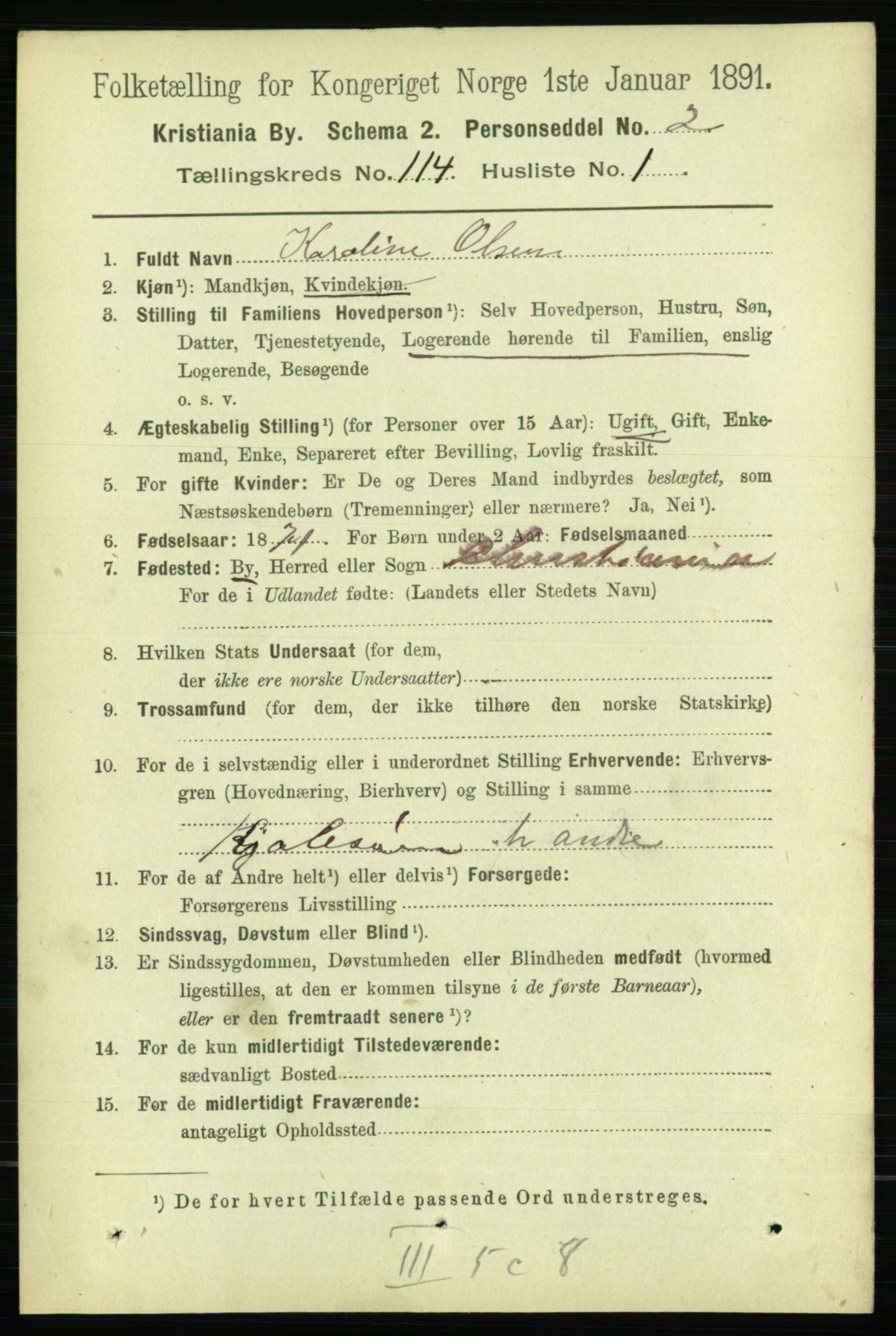 RA, 1891 census for 0301 Kristiania, 1891, p. 60764