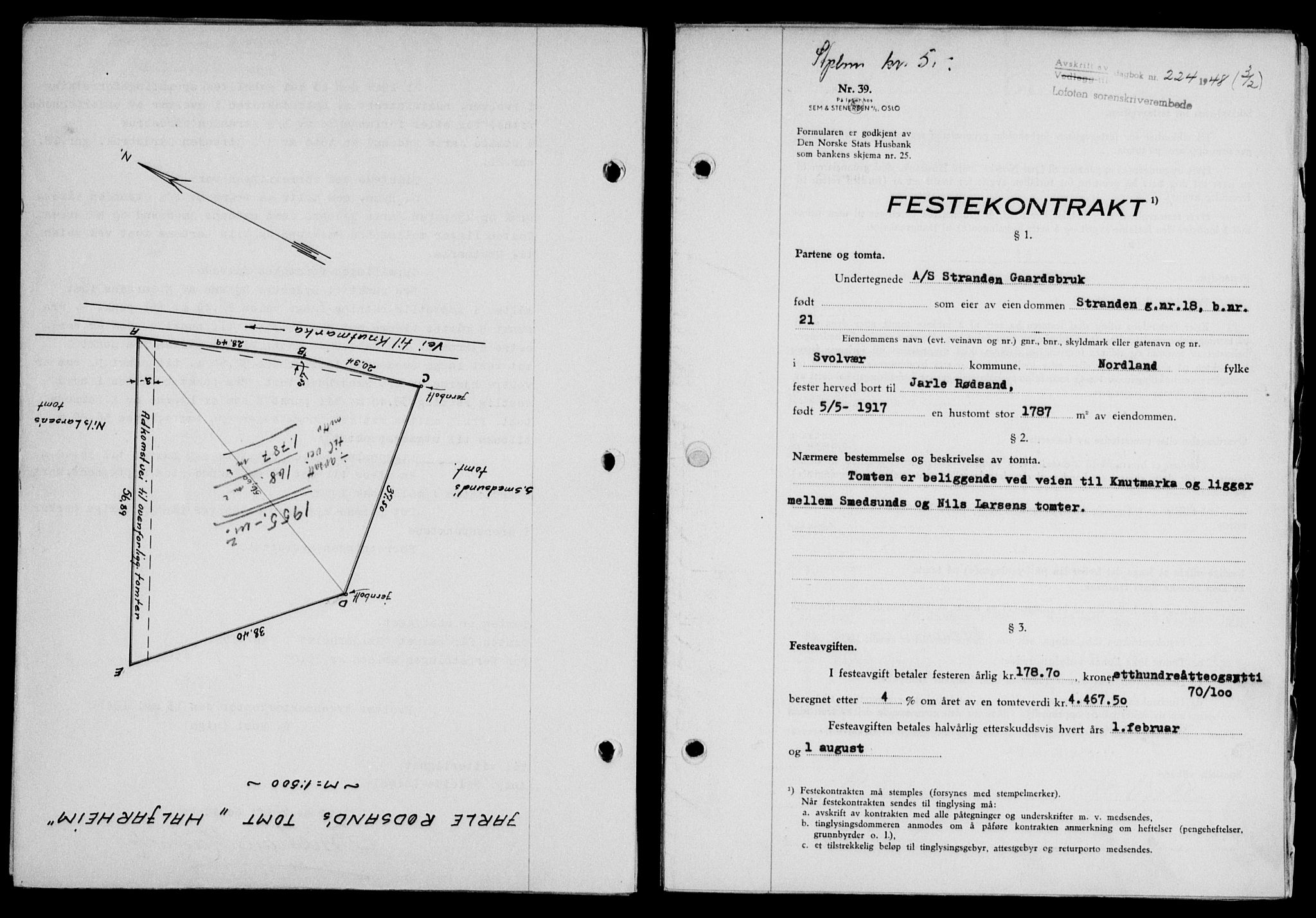 Lofoten sorenskriveri, SAT/A-0017/1/2/2C/L0017a: Mortgage book no. 17a, 1947-1948, Diary no: : 224/1948