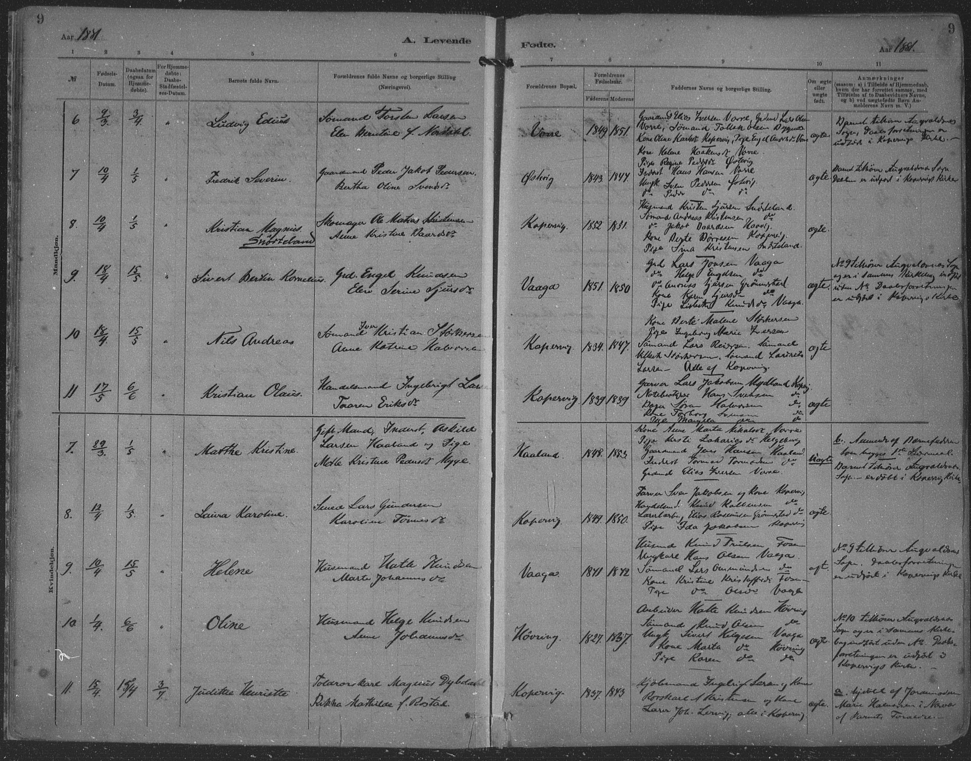 Kopervik sokneprestkontor, AV/SAST-A-101850/H/Ha/Haa/L0001: Parish register (official) no. A 1, 1880-1919, p. 9