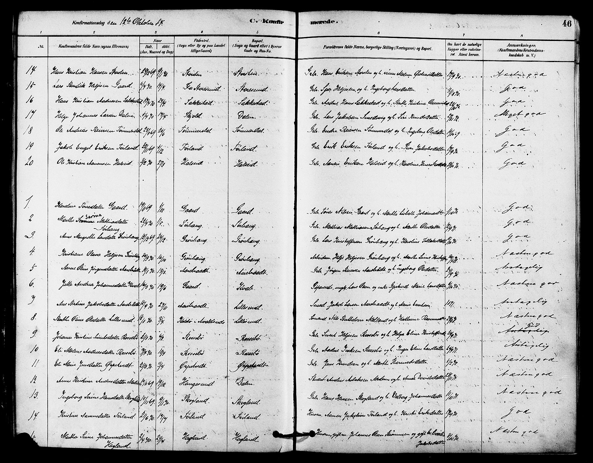 Haugesund sokneprestkontor, AV/SAST-A -101863/H/Ha/Haa/L0002: Parish register (official) no. A 2, 1878-1886, p. 46