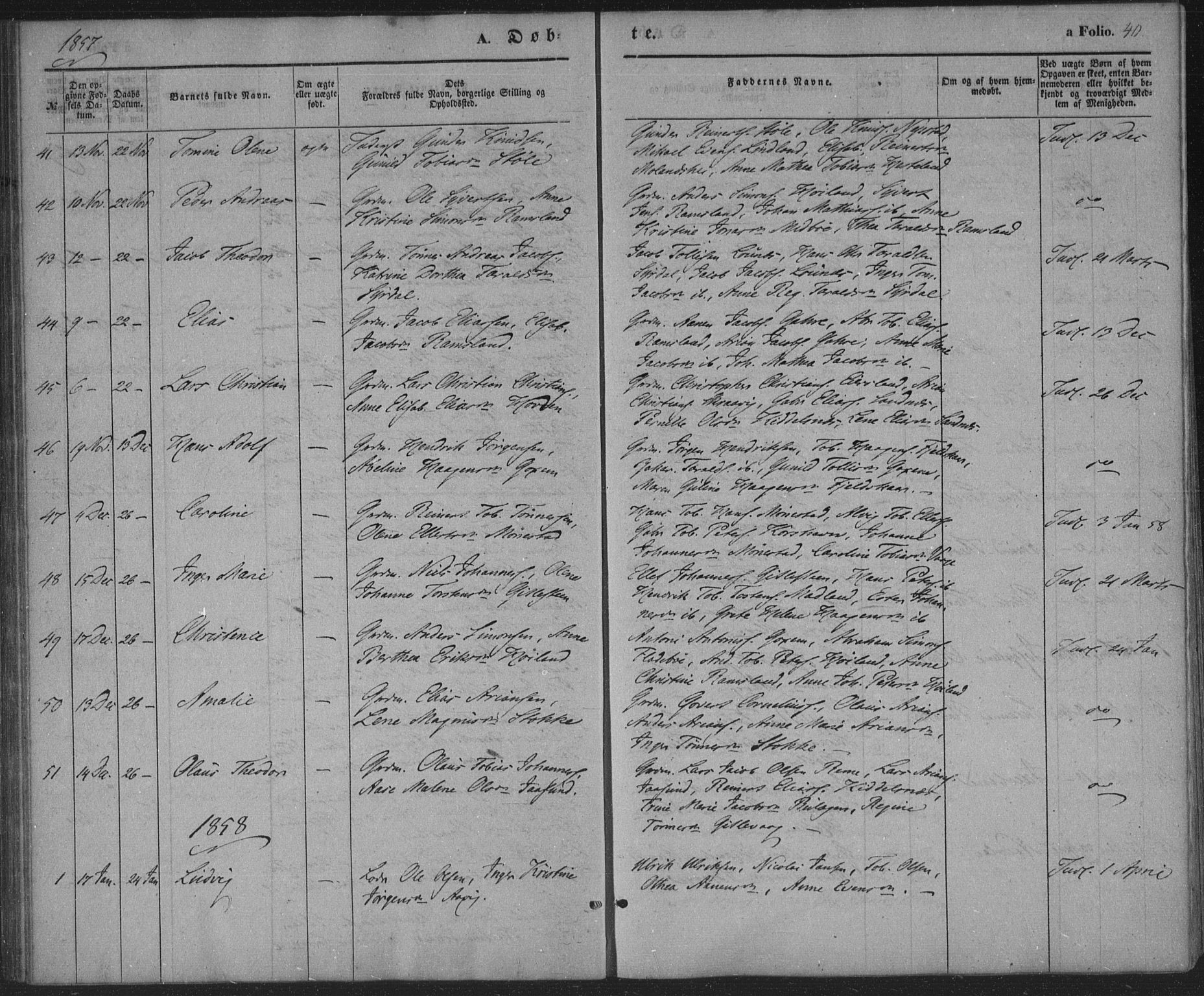 Sør-Audnedal sokneprestkontor, SAK/1111-0039/F/Fa/Faa/L0002: Parish register (official) no. A 2, 1848-1867, p. 40