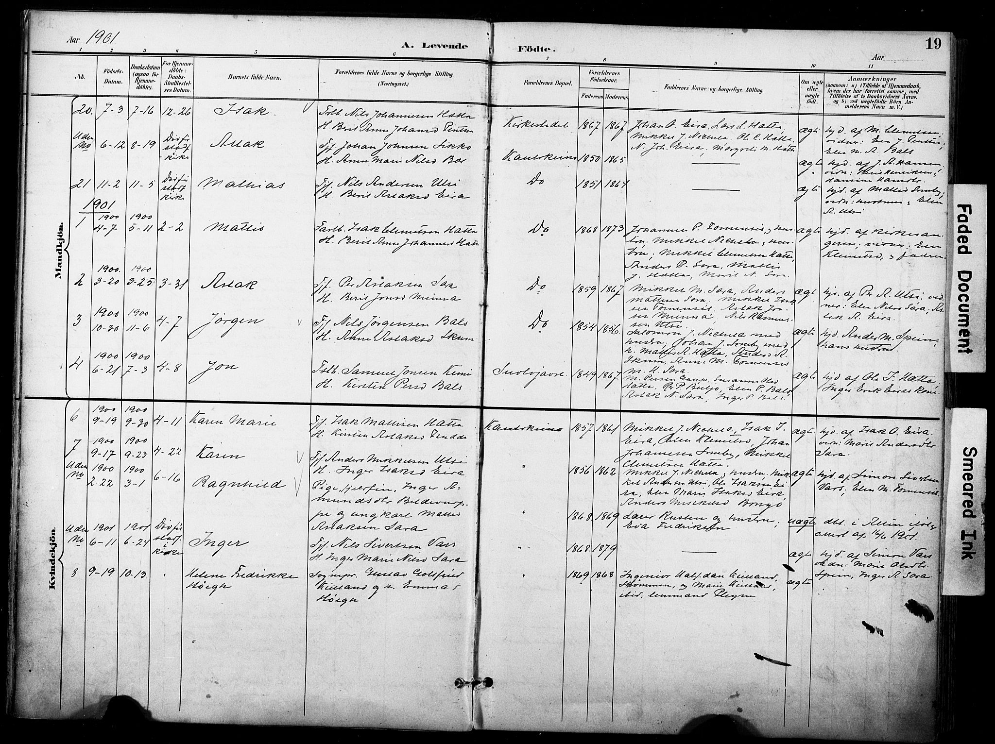 Kautokeino sokneprestembete, SATØ/S-1340/H/Ha/L0005.kirke: Parish register (official) no. 5, 1896-1916, p. 19