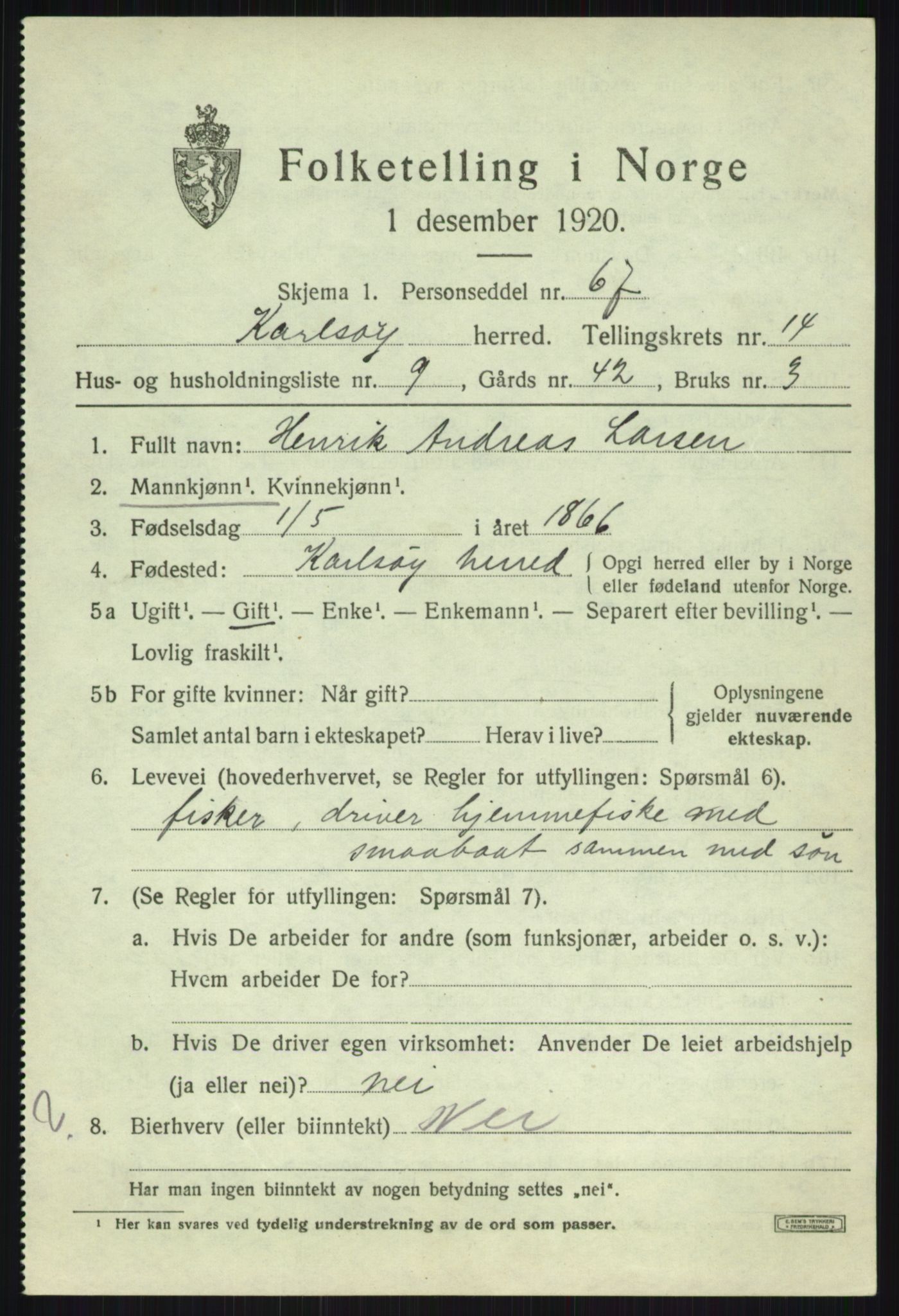 SATØ, 1920 census for Karlsøy, 1920, p. 5229
