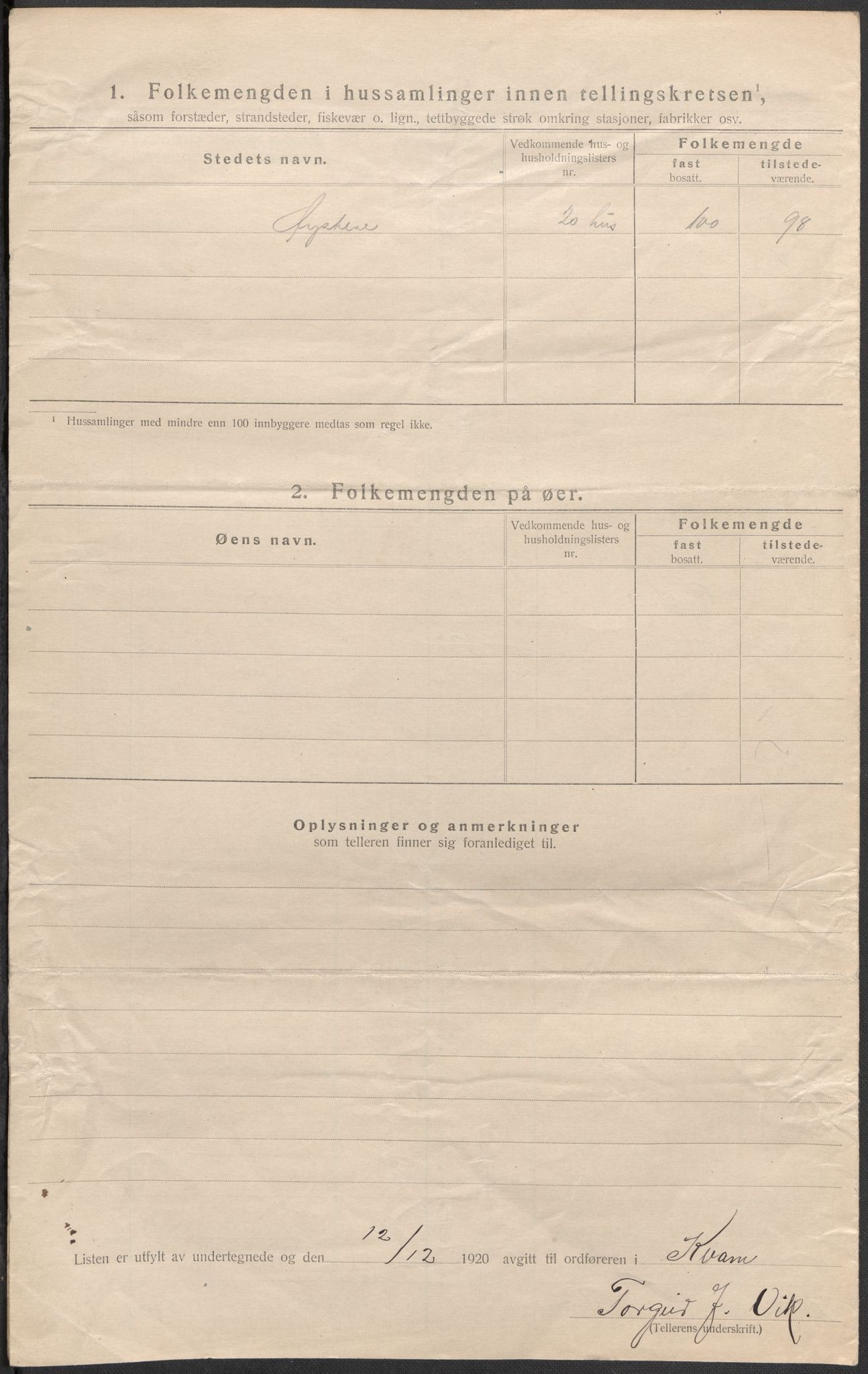 SAB, 1920 census for Kvam, 1920, p. 36