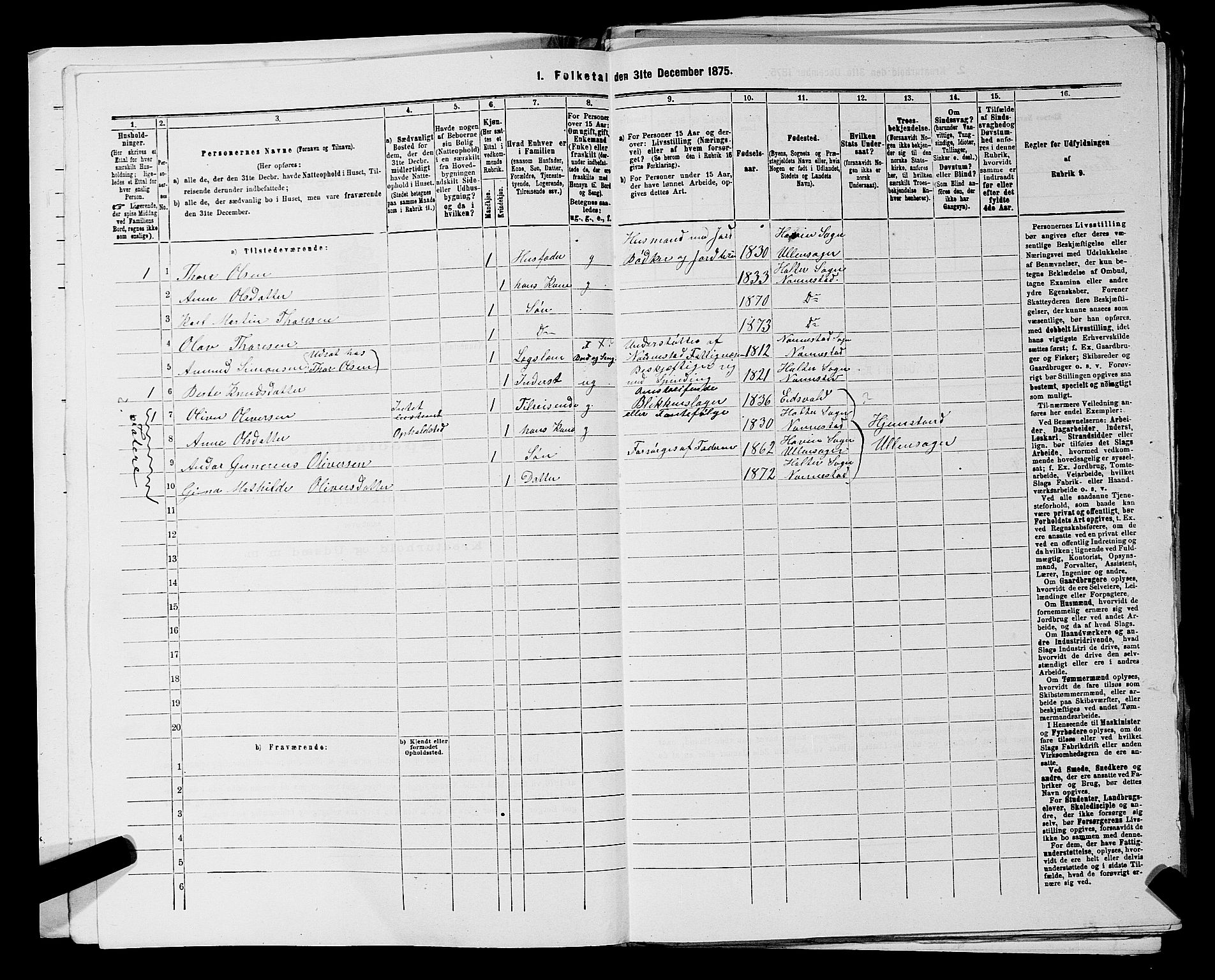 RA, 1875 census for 0238P Nannestad, 1875, p. 876