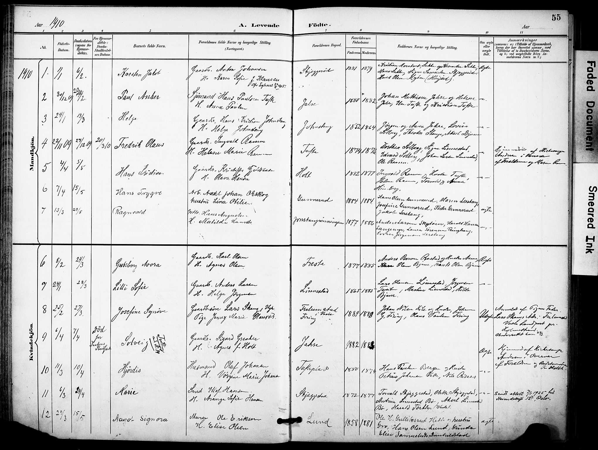 Ramnes kirkebøker, AV/SAKO-A-314/F/Fa/L0008: Parish register (official) no. I 8, 1896-1913, p. 55