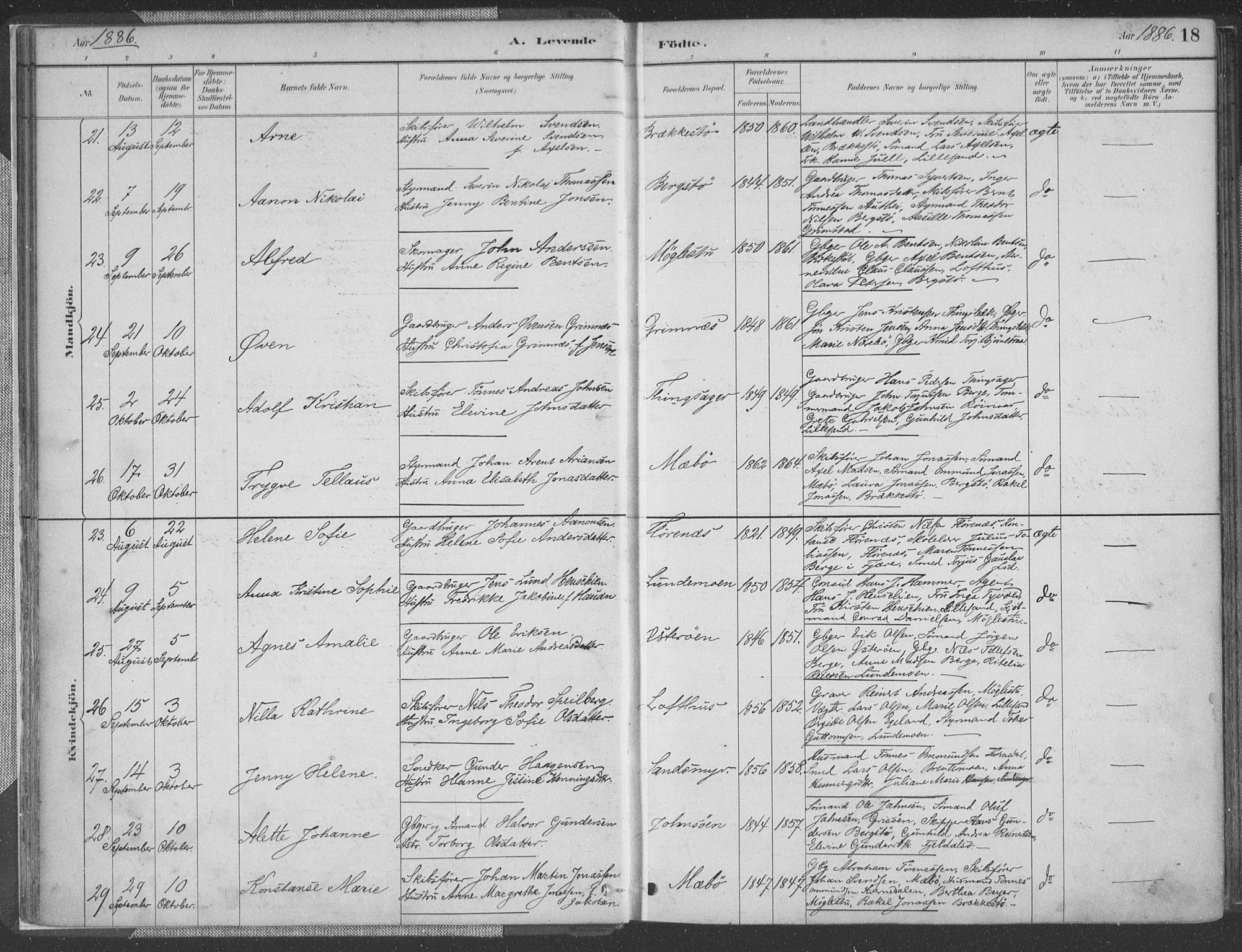 Vestre Moland sokneprestkontor, SAK/1111-0046/F/Fa/Fab/L0009: Parish register (official) no. A 9, 1884-1899, p. 18