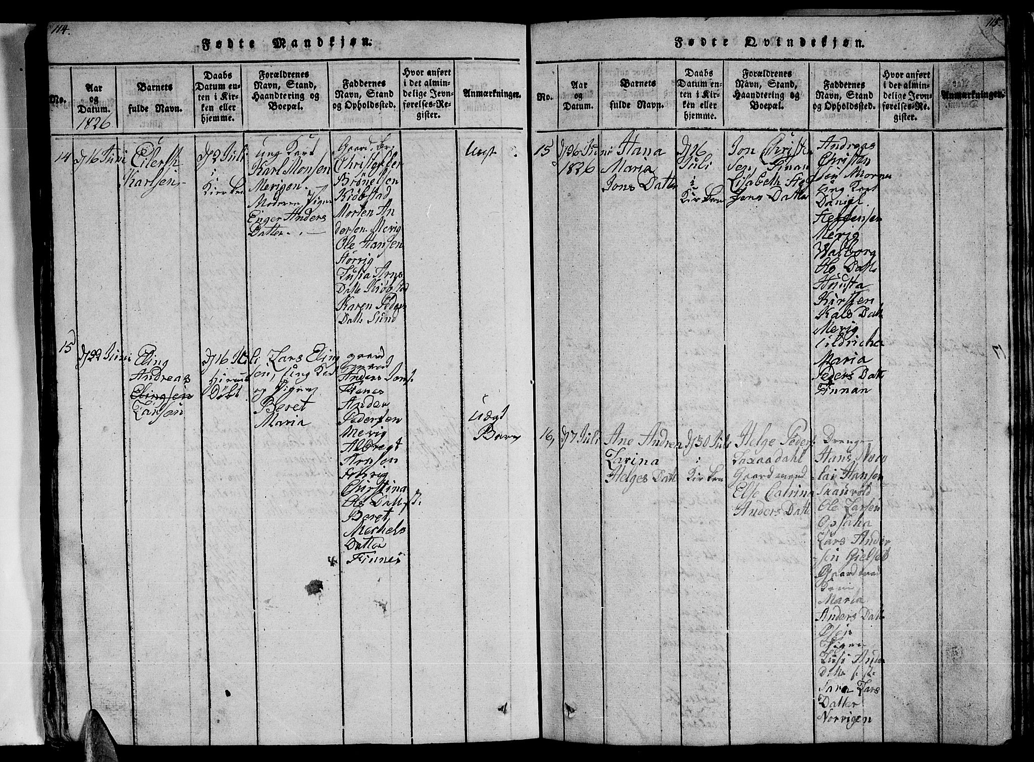 Ministerialprotokoller, klokkerbøker og fødselsregistre - Nordland, AV/SAT-A-1459/805/L0105: Parish register (copy) no. 805C01, 1820-1839, p. 114-115